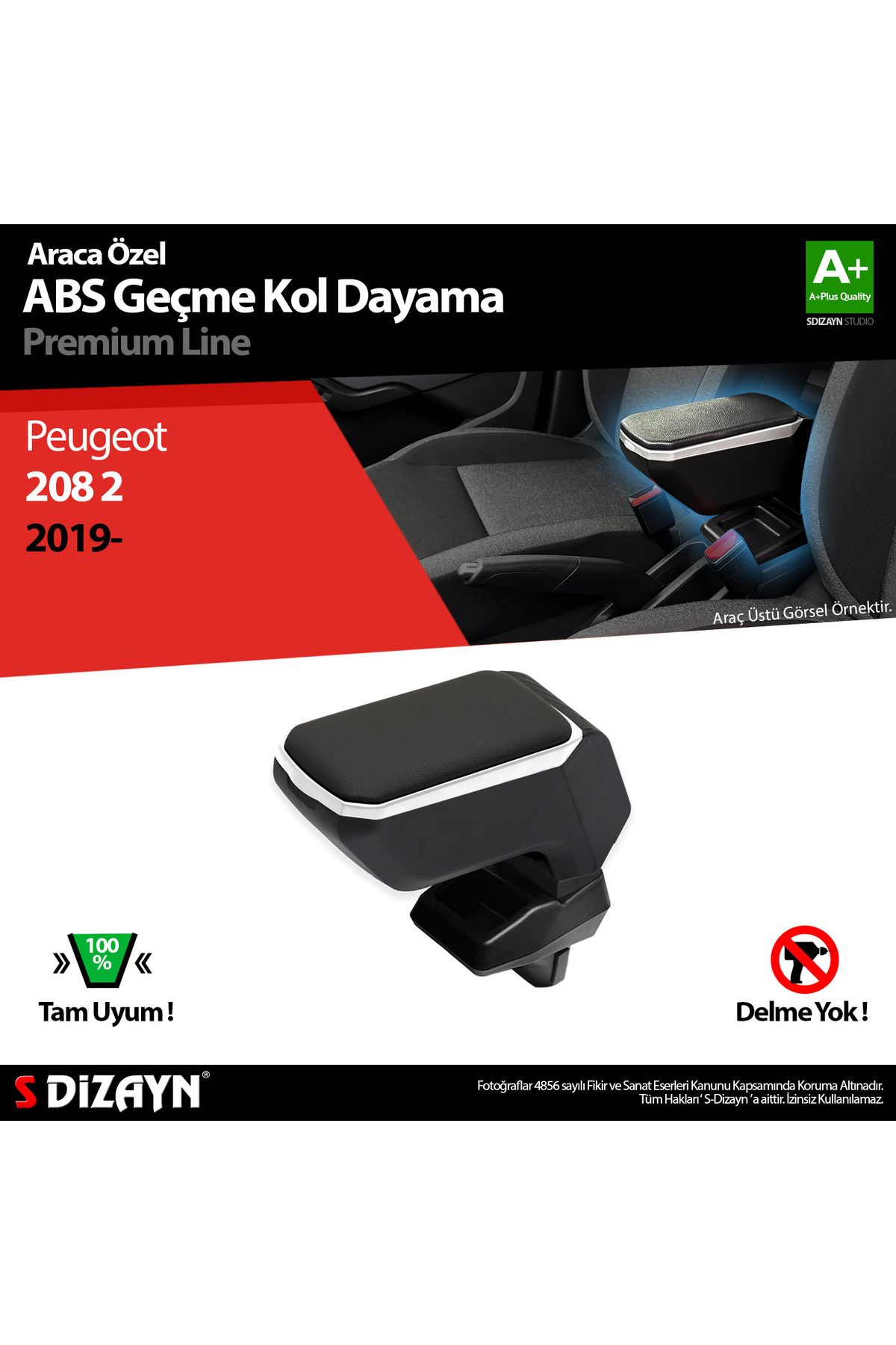 S Dizayn S-Dizayn Peugeot 208 2 Kol Dayama Kolçak Geçmeli ABS Gri 2019 Üzeri A+Kalite