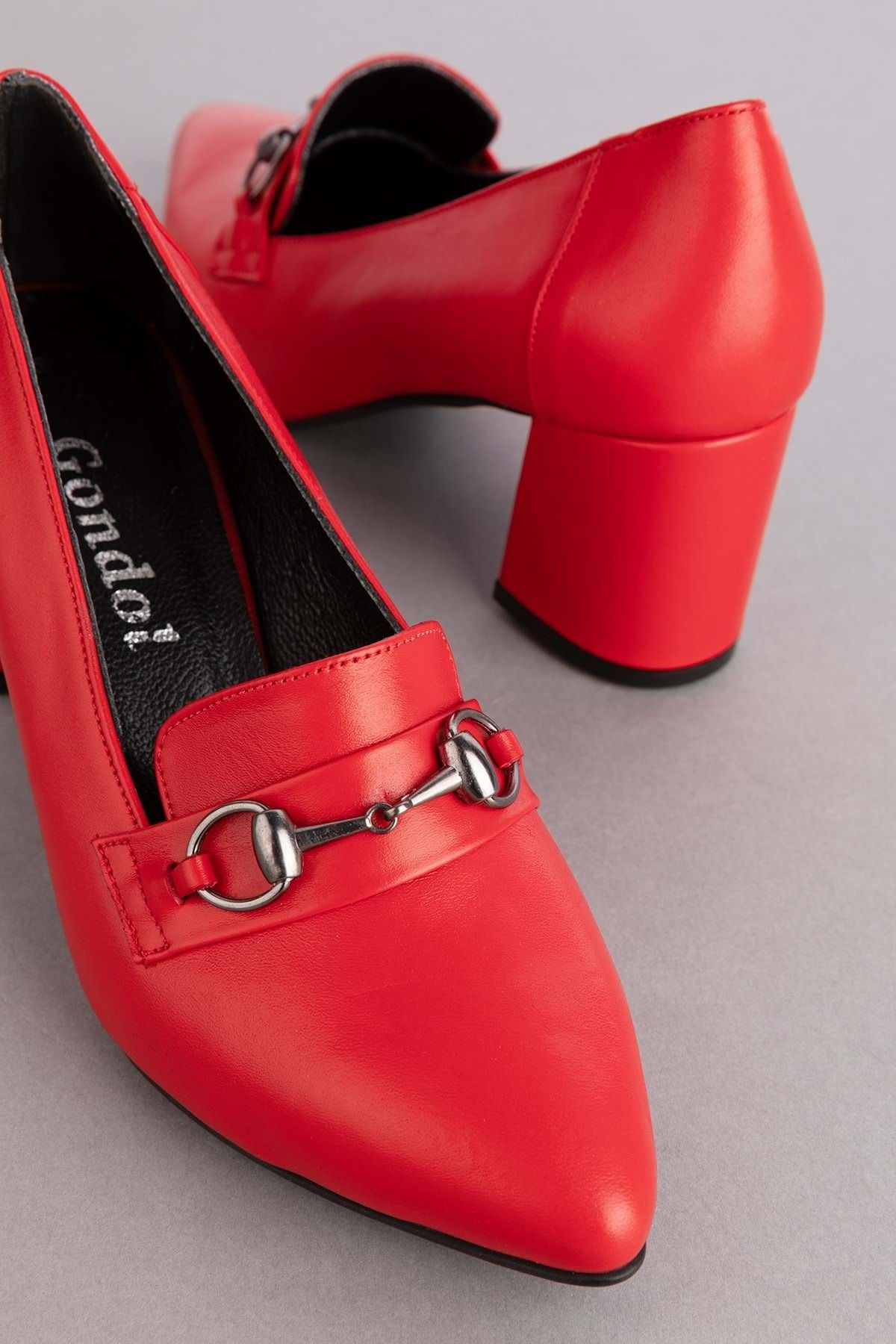 Gondol Kadın Hakiki Deri Klasik Topuklu Toka Detaylı Ayakkabı şhn.956 - kırmızı - 37