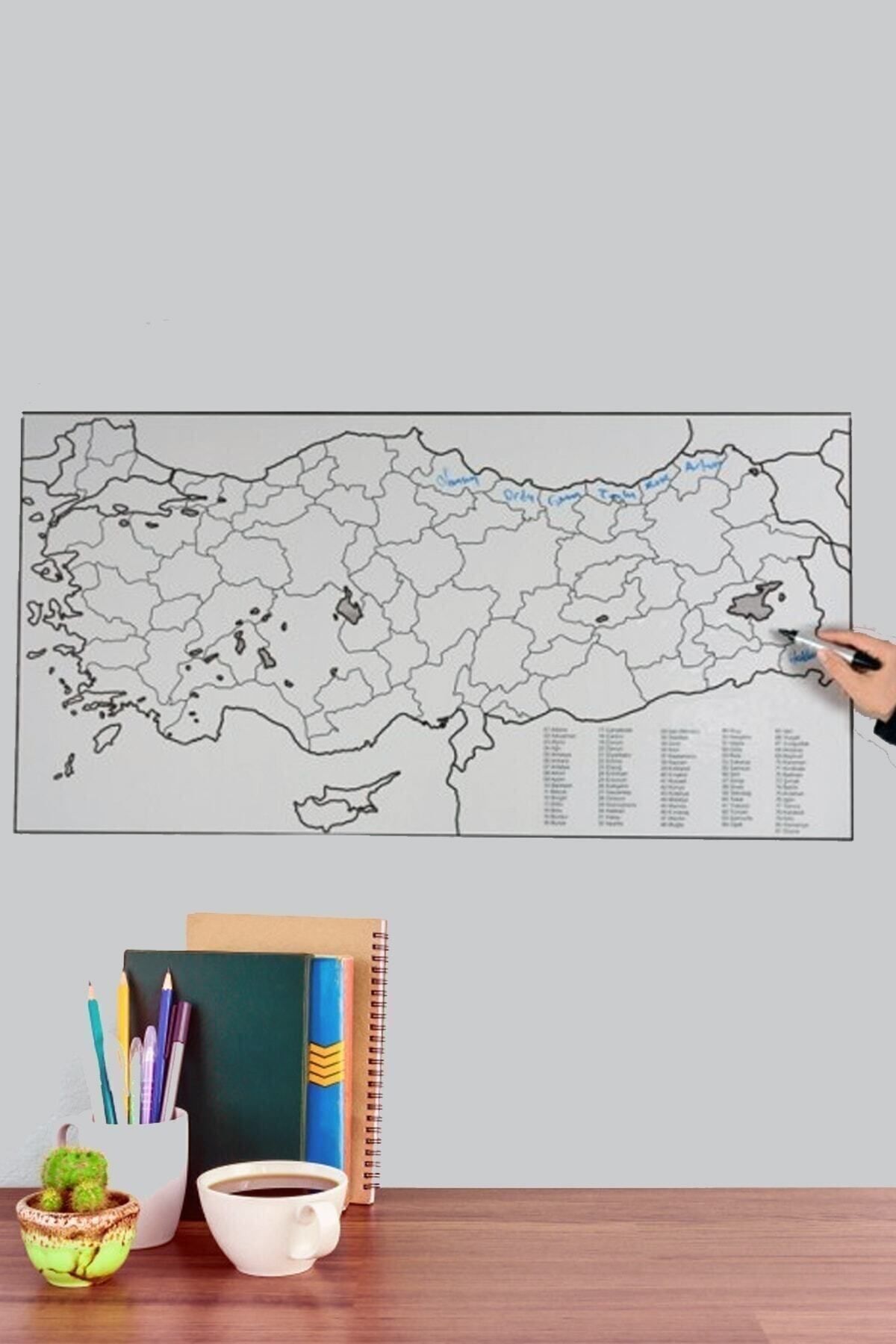 Cengo Türkiye Haritası Akıllı Beyaz Kağıt Tahta + Doldurulabilir Silgili Beyaz Tahta Kalemi