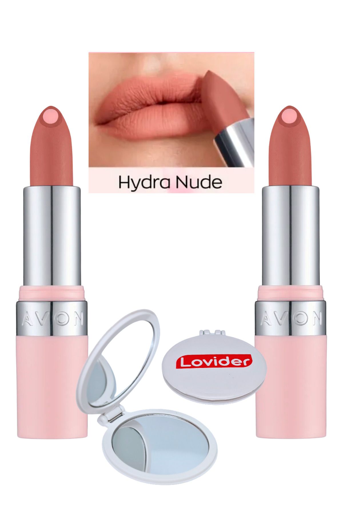 Avon Hydramatic Mat Ruj Nude 2'li + Lovider Cep Aynası Hediye