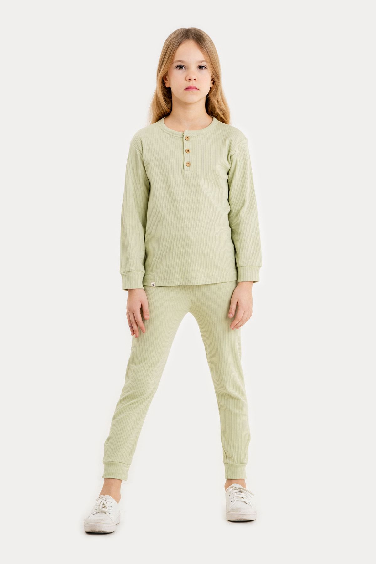Irmak kids Çizgili İnterlok Su Yeşili Unisex Çocuk Pijaması