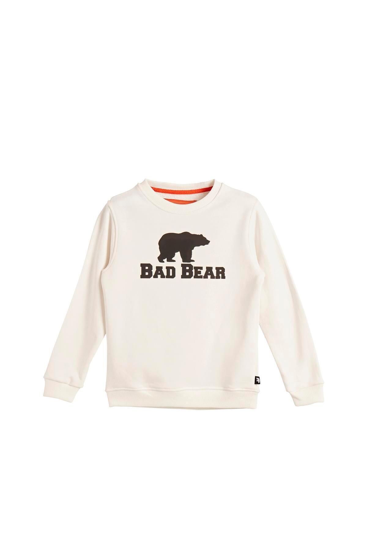 Bad Bear Logo Crewneck Kids Off-White Beyaz Baskılı Çocuk Sweatshirt