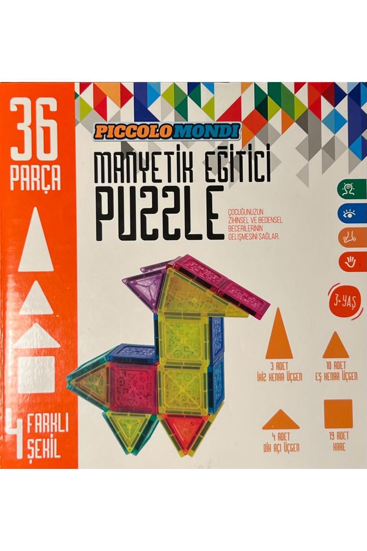 Piccolo Mondi MANYETİK EĞİTİCİ PUZZLE SET 36 PARÇA 4 FARKLI ŞEKİL MANYETİK YAPI TAŞLARI
