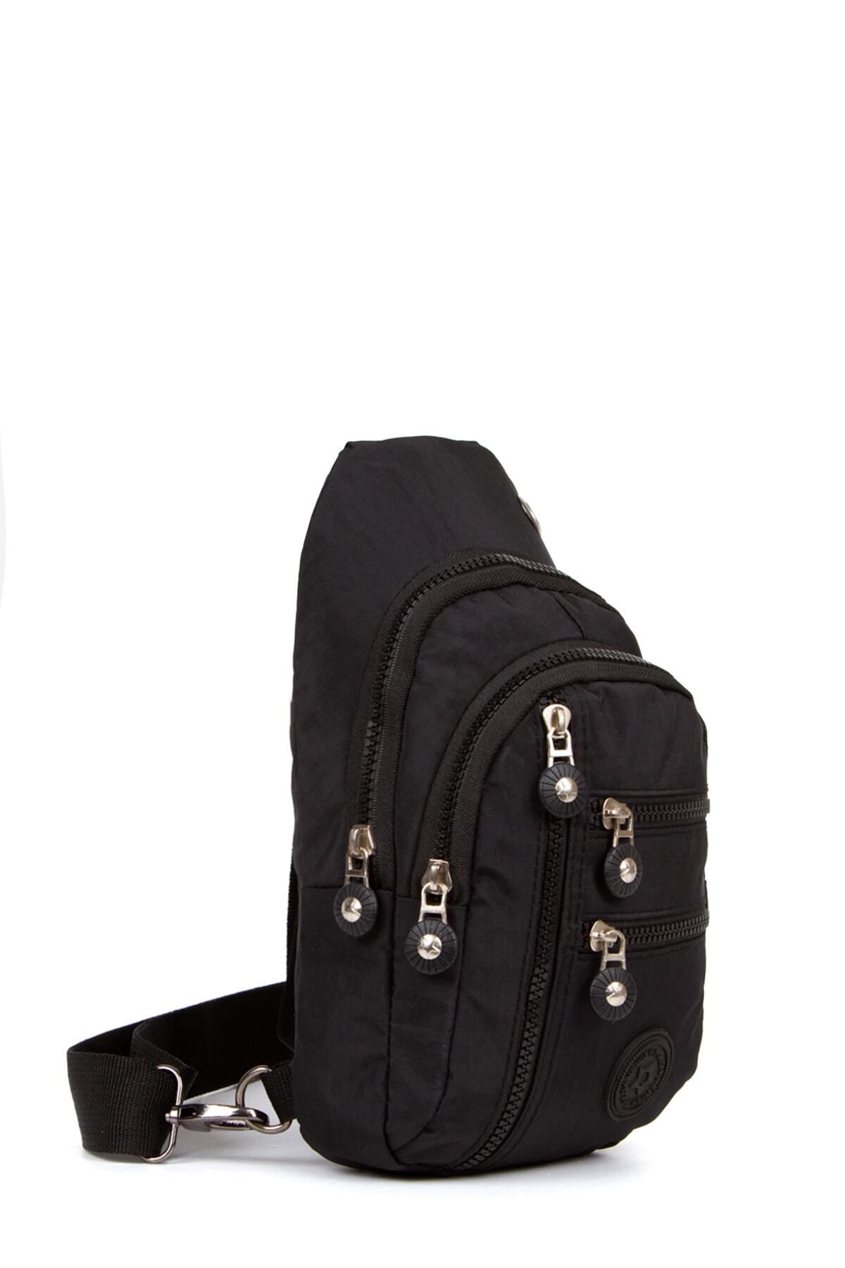 Newish Kadın Siyah Krınkıl Su Geçirmez Çapraz Omuz Çantası Body Bag Freebag (18X27CM)