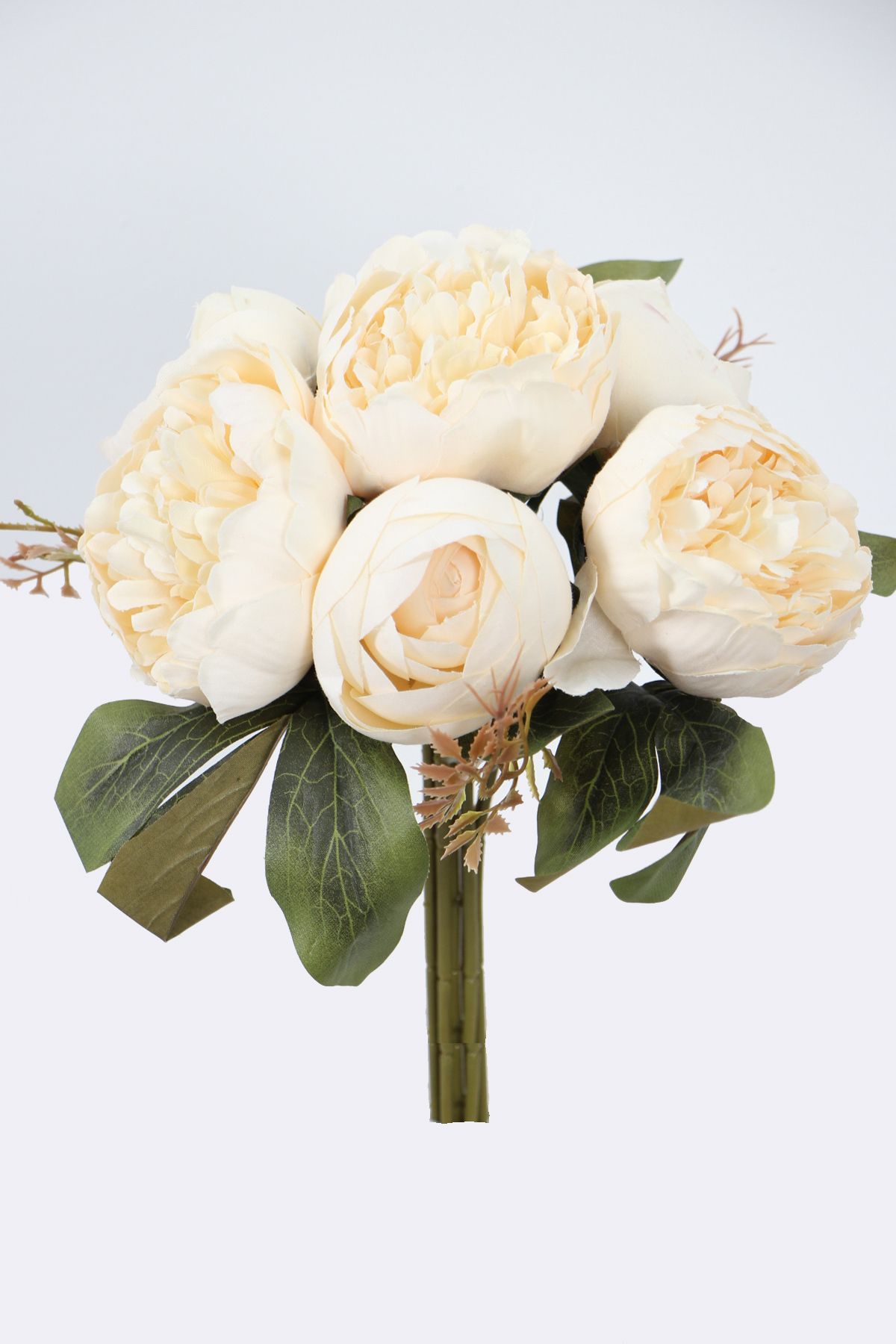 Yapay Çiçek Deposu Yapay Çiçek 7li İri Lüx Şakayık Gül Buketi 28 cm Krem