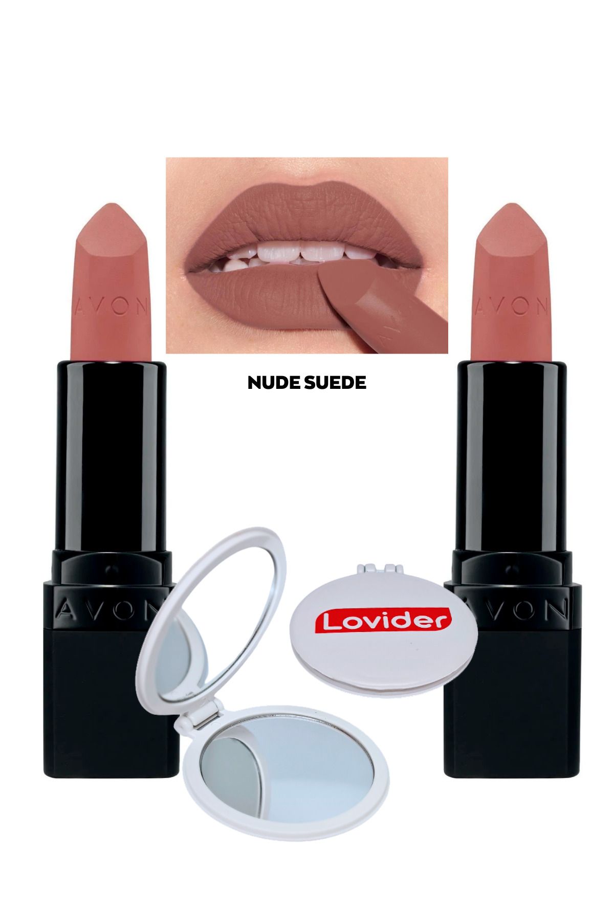 Avon Ultra Mat Ruj Nude Suede 2'li + Lovider Cep Aynası Hediye