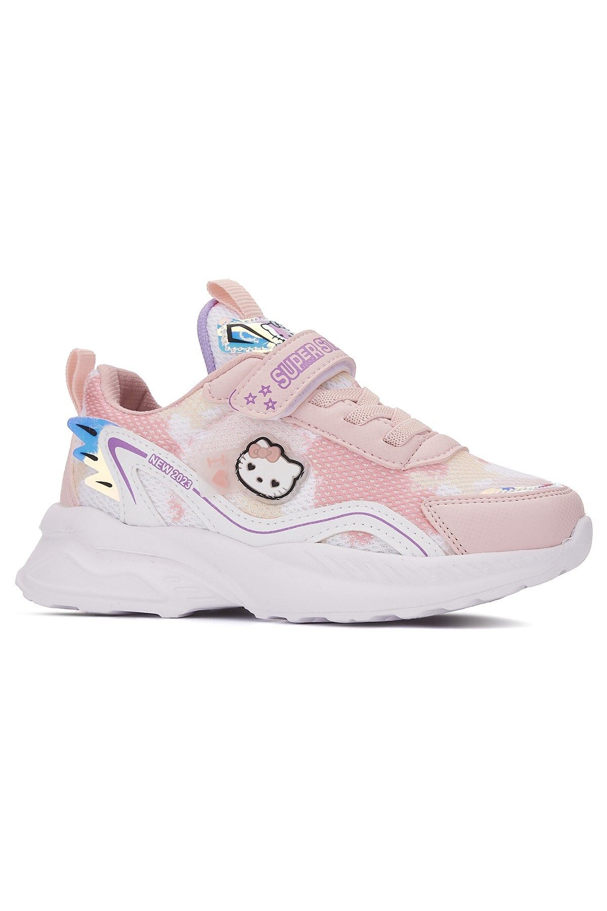 Nstil Günlük Kız Çocuk Sneaker Lastik Bağcık Hologram Cırtlı Hello Kitty Nefes Alabilen Ayakkabı 2014