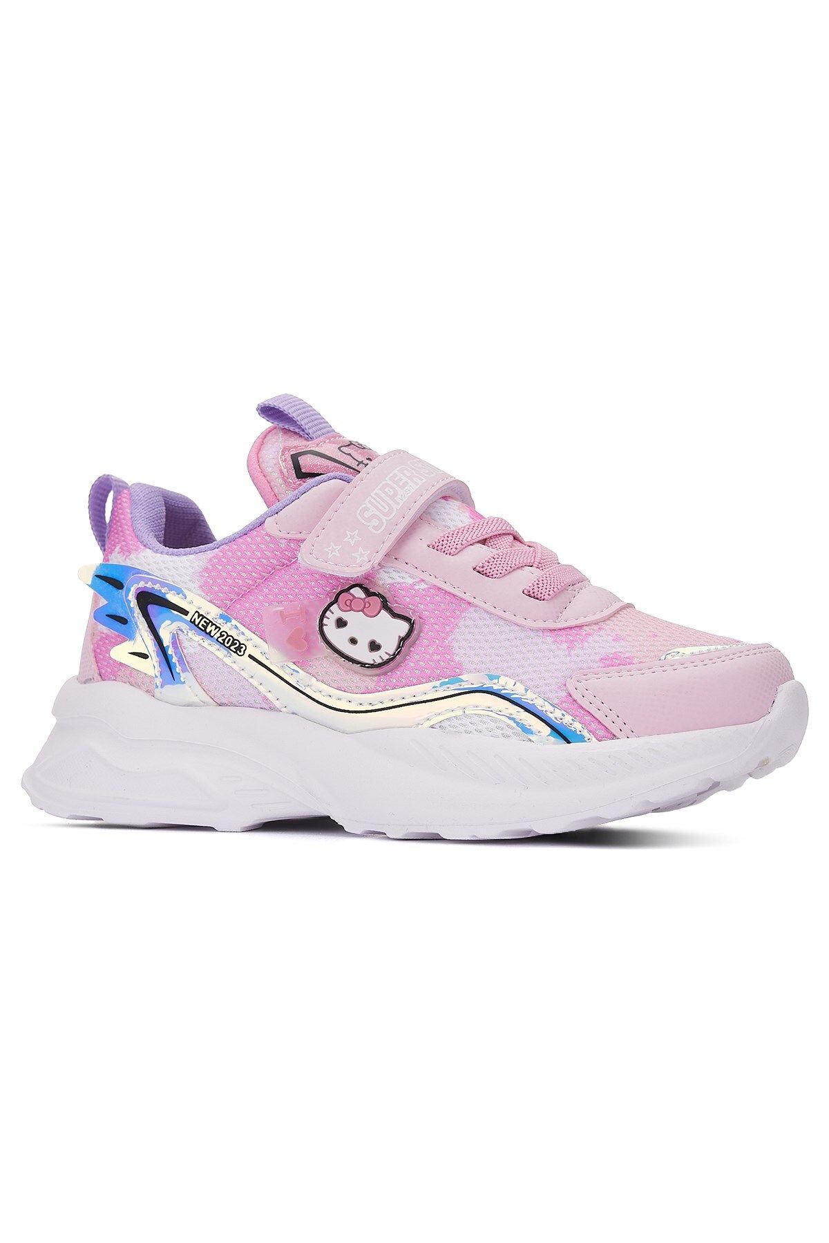 Nstil Günlük Kız Çocuk Sneaker Lastik Bağcık Hologram Cırtlı Hello Kitty Nefes Alabilen Ayakkabı 2014
