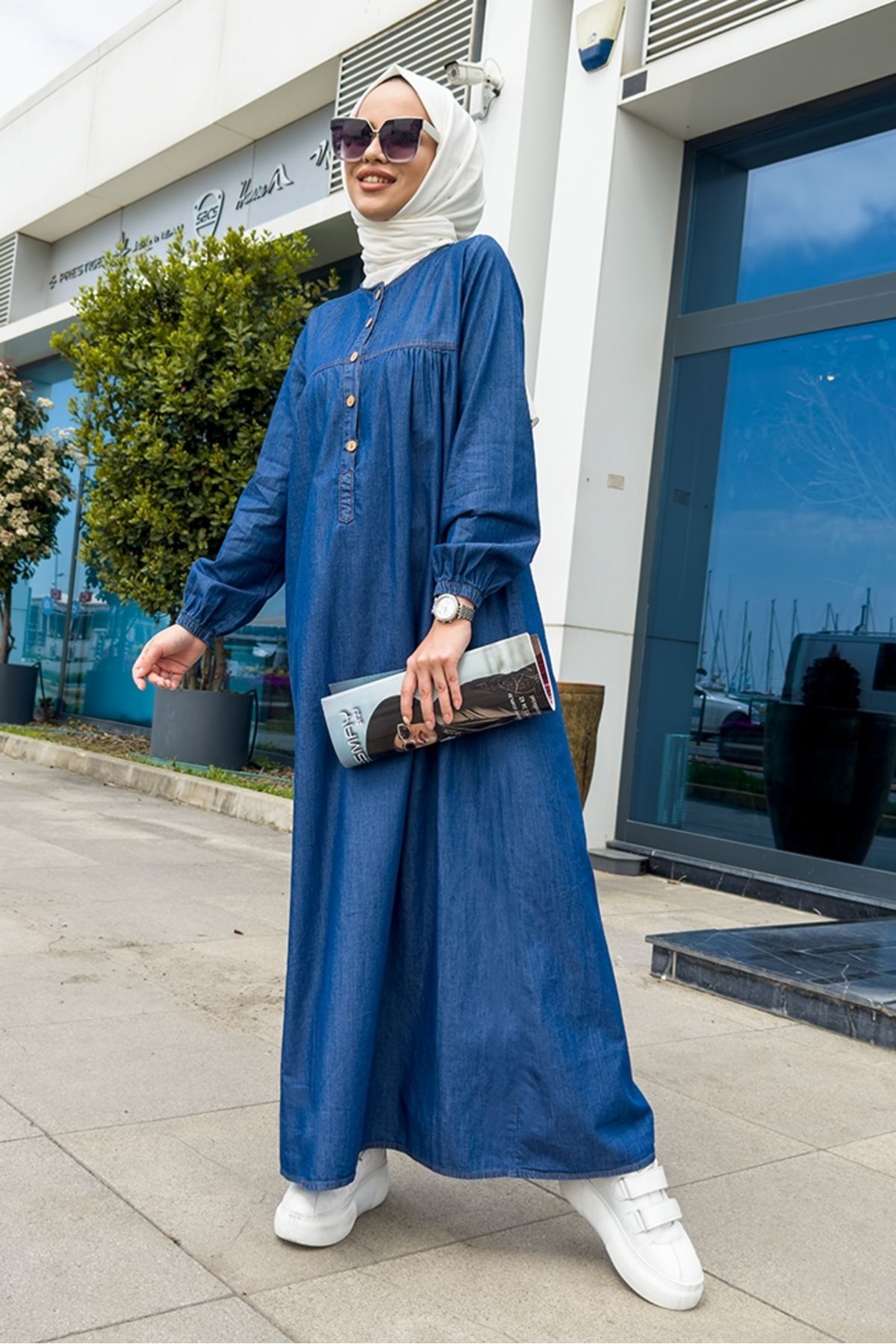Bestenur Robalı Patlı Kot Elbise 763 - Koyu Mavi
