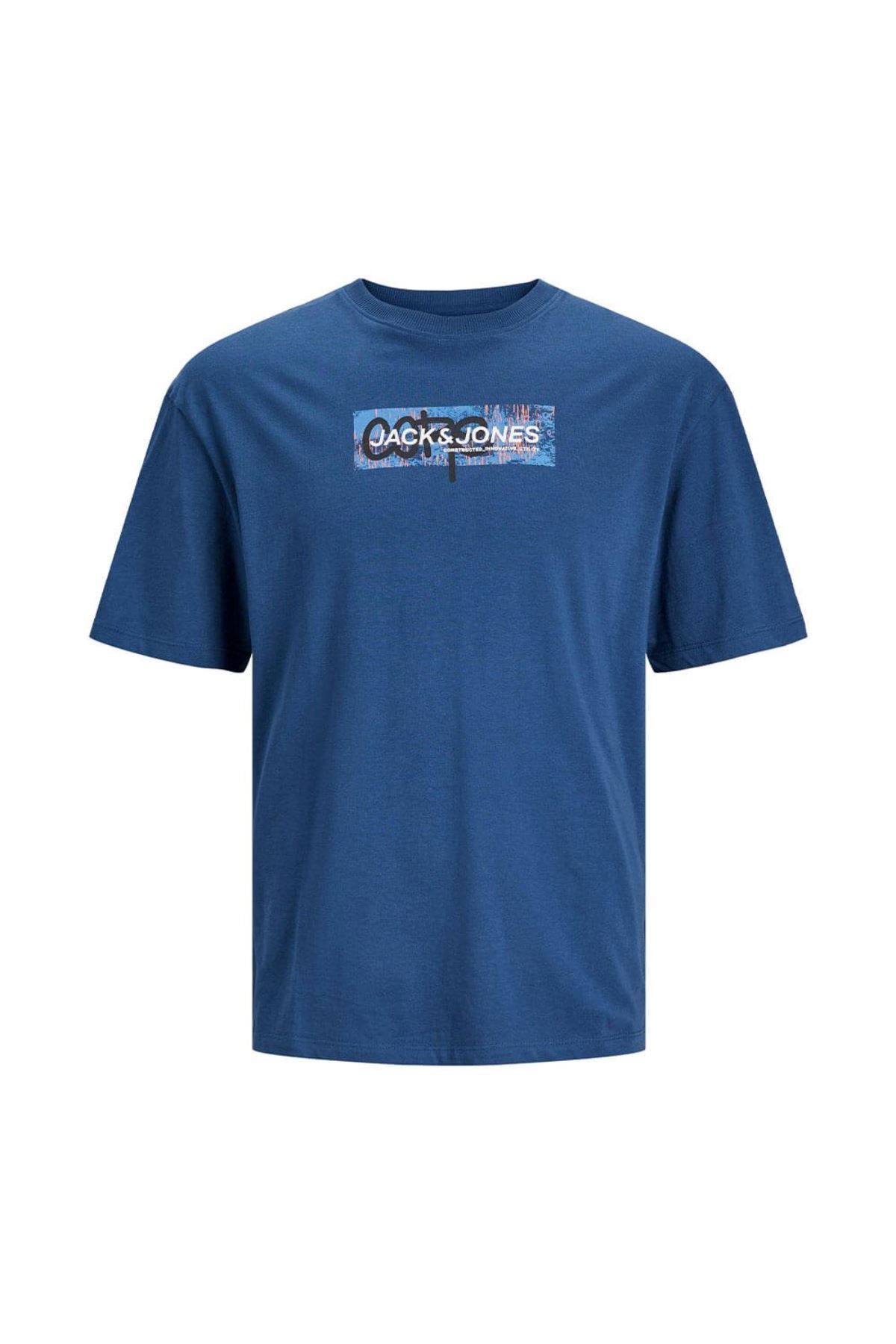 Jack & Jones Jack&Jones O Yaka Standart Kalıp Mavi Erkek %100 Pamuk T-Shirt 12253477