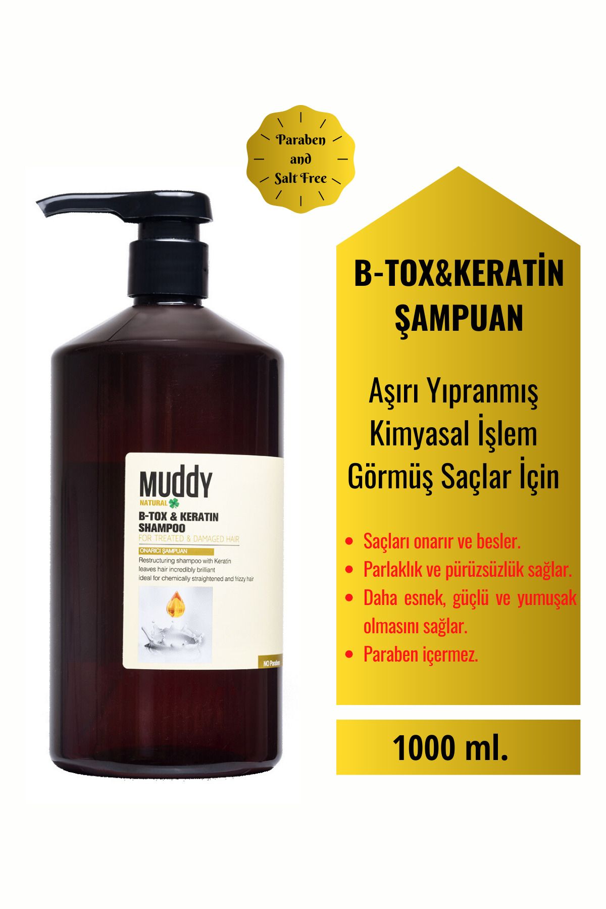 Muddy B-tox & Keratin Yıpranmış Saçlar İçin Onarıcı Şampuan 1000 ml Asy00011