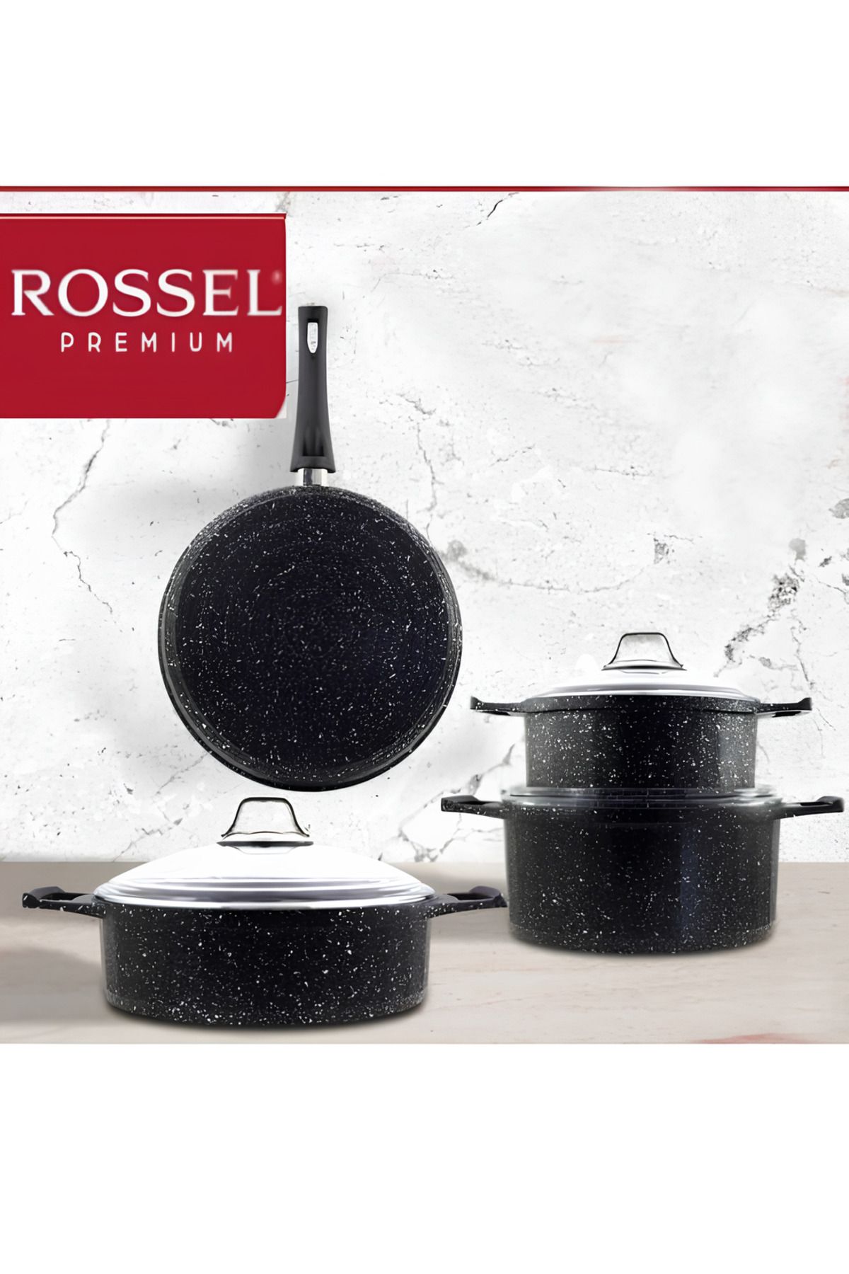 Rossel Premium 7 Parça Granit Tencere Seti
