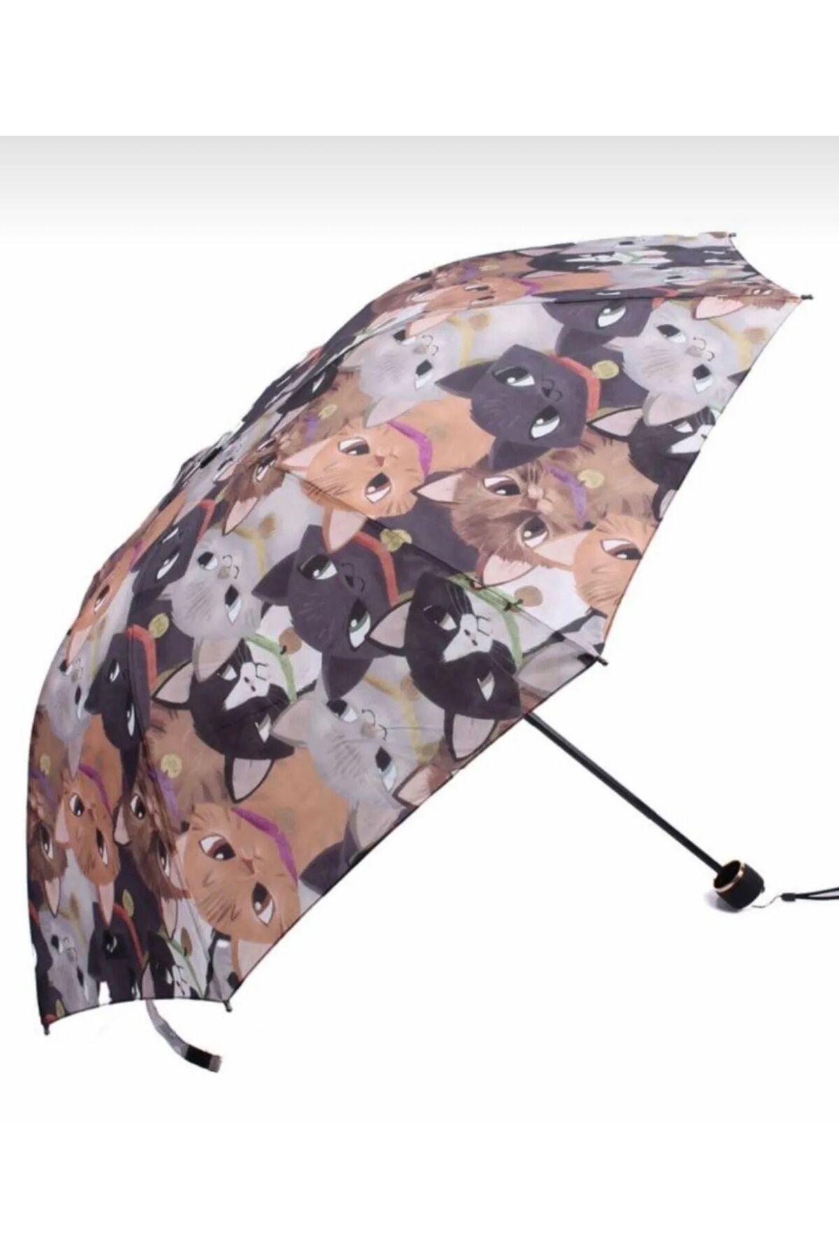 POLACOO Kedili Şemsiye Yarasa Tip Katlamalı Manul 8 Tel Rüzgarda Kırılmaz Şemsiye Unisex Şemsiye