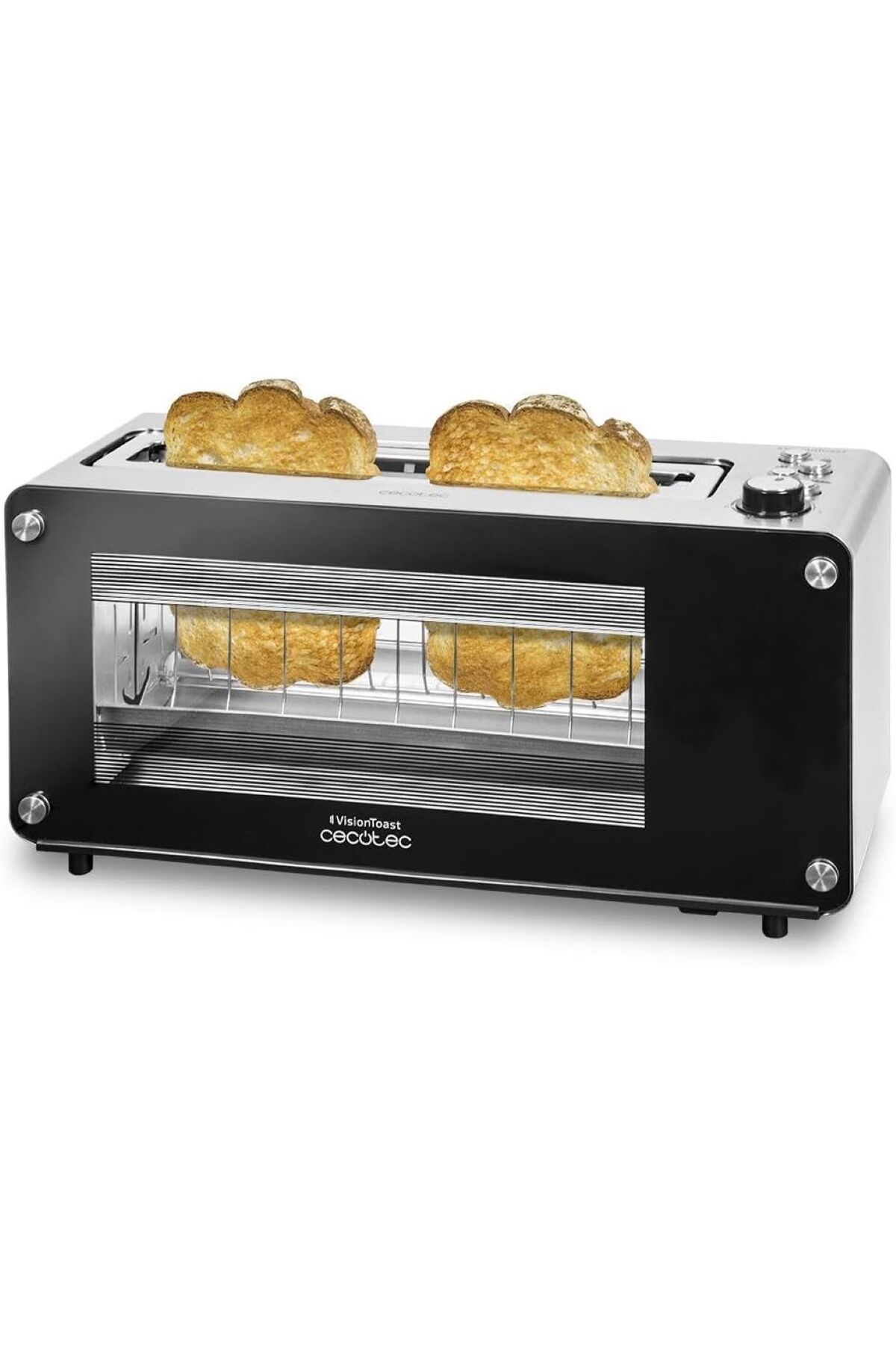CECOTEC Ekmek Kızartma Makinesi, Kapasite 2 Tost,Cam Pencere,XL Yuvası,7 Kızartma Seviyesi,3 Fonksiyon