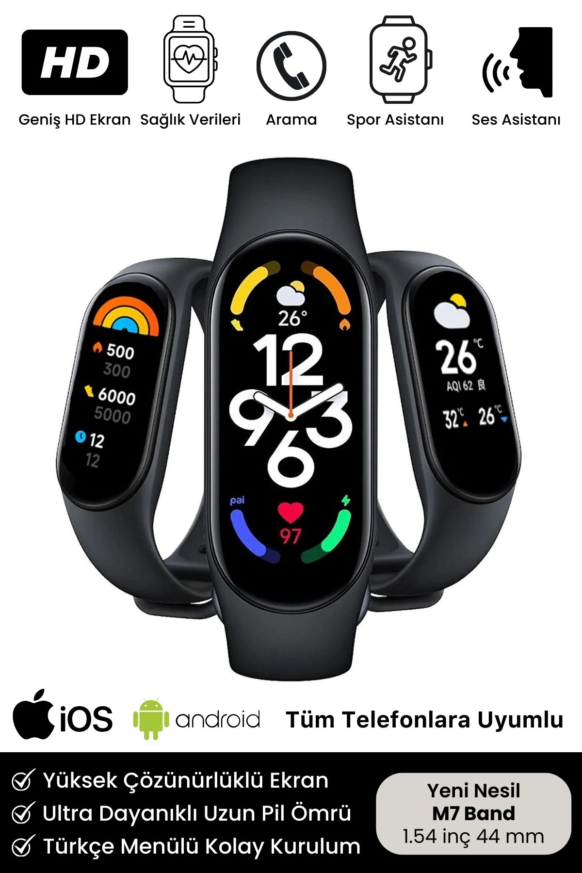 Noriyen Yeni Nesil Smart Watch M7 Band IOS Android Uyumlu Full Spor ve Sağlık Modlu Bileklik Akıllı Saat