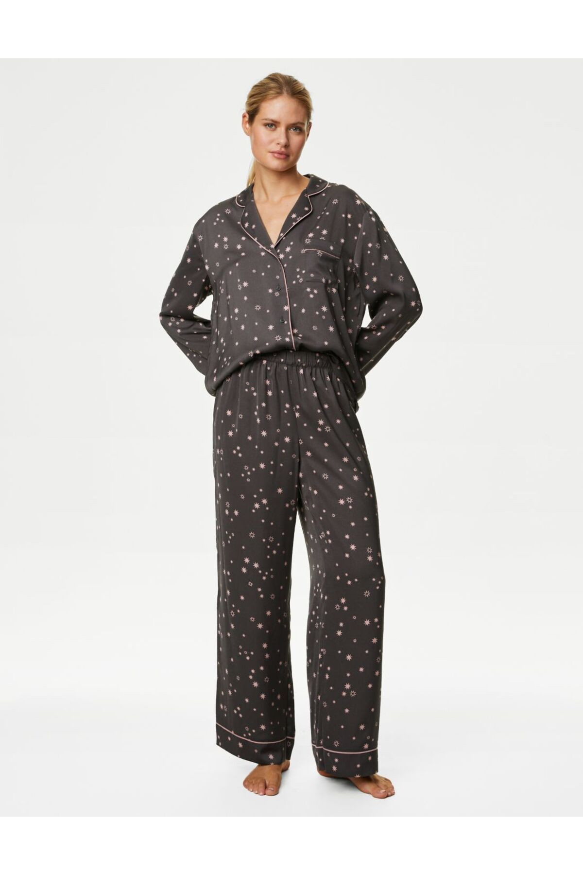 Marks & Spencer Dream Satin™ Yıldız Desenli Uzun Kollu Pijama Takımı