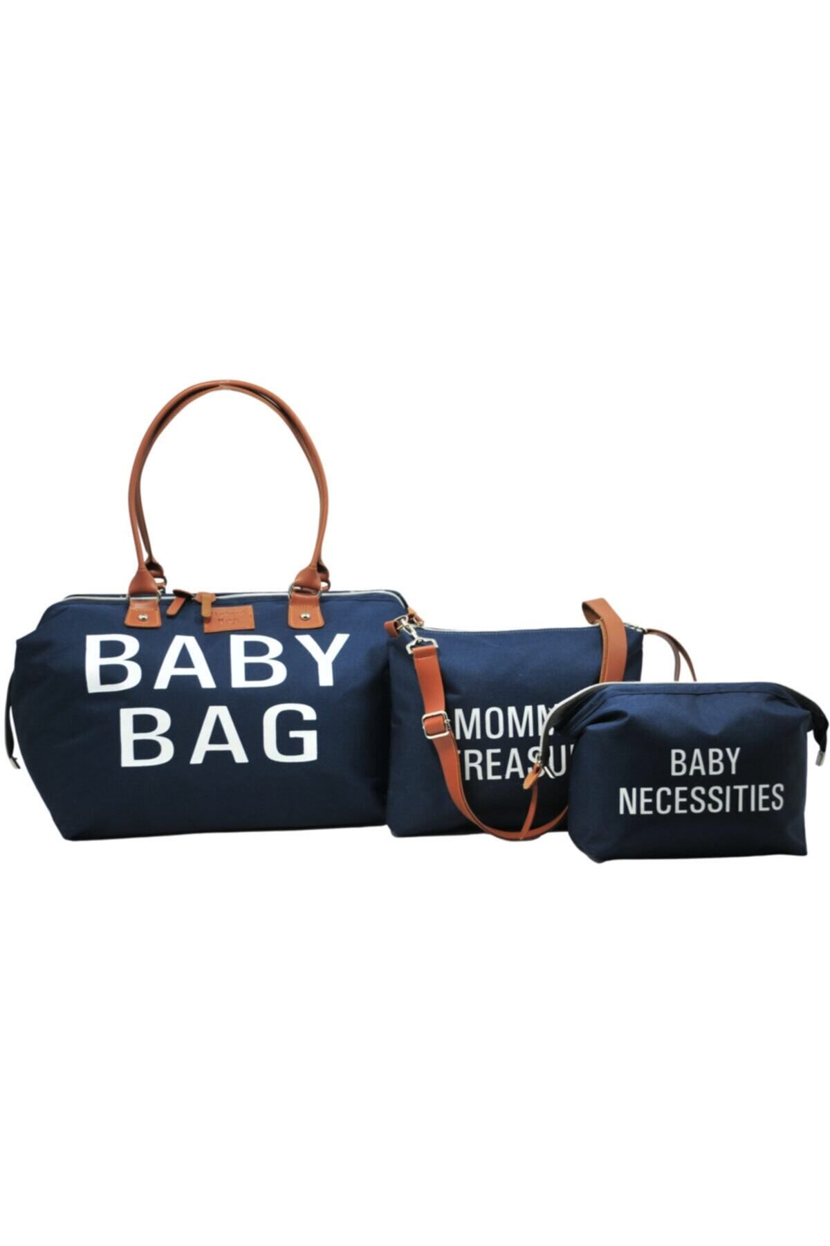 Babysi Baby Bag Tasarım 3 Lü Set Lacivert Anne Bebek Bakım Ve Kadın Çantası