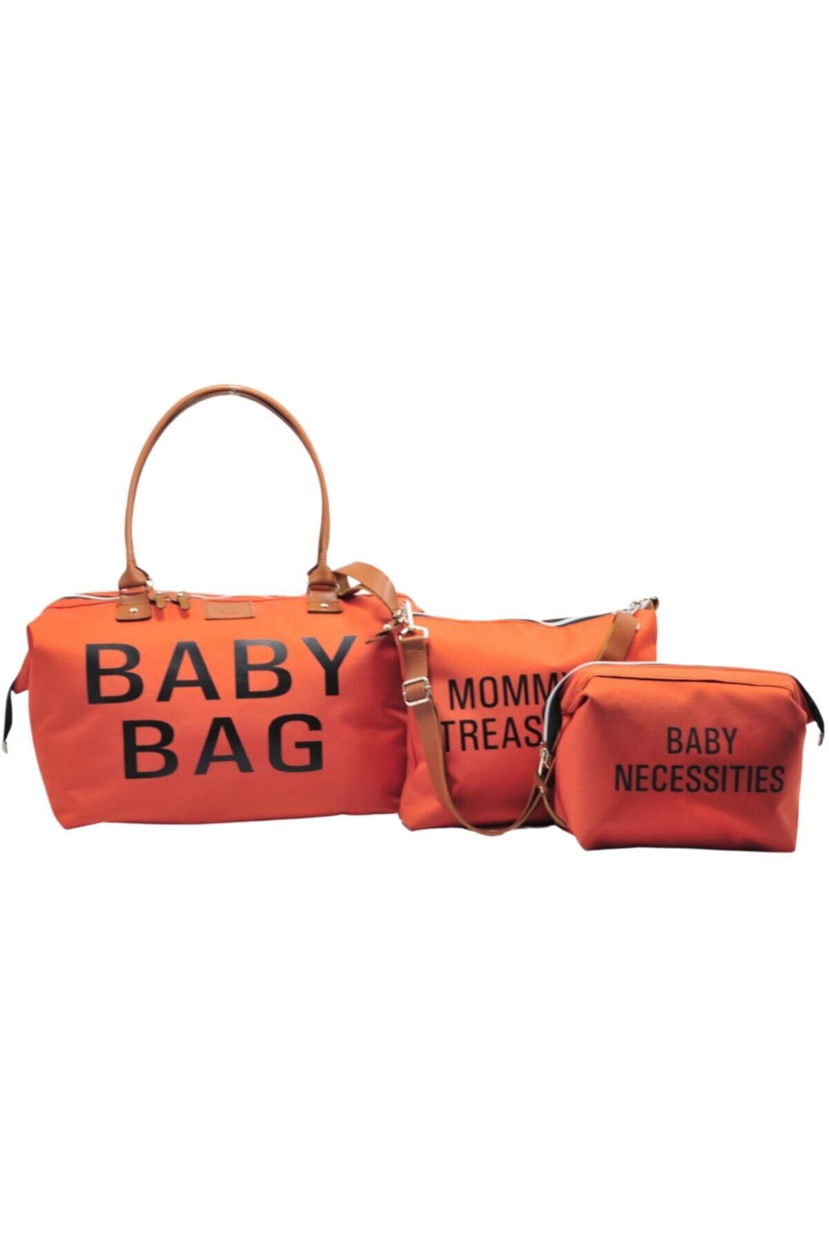 Babysi Baby Bag Tasarım 3 Lü Set Kiremit Anne Bebek Bakım Ve Kadın Çantası