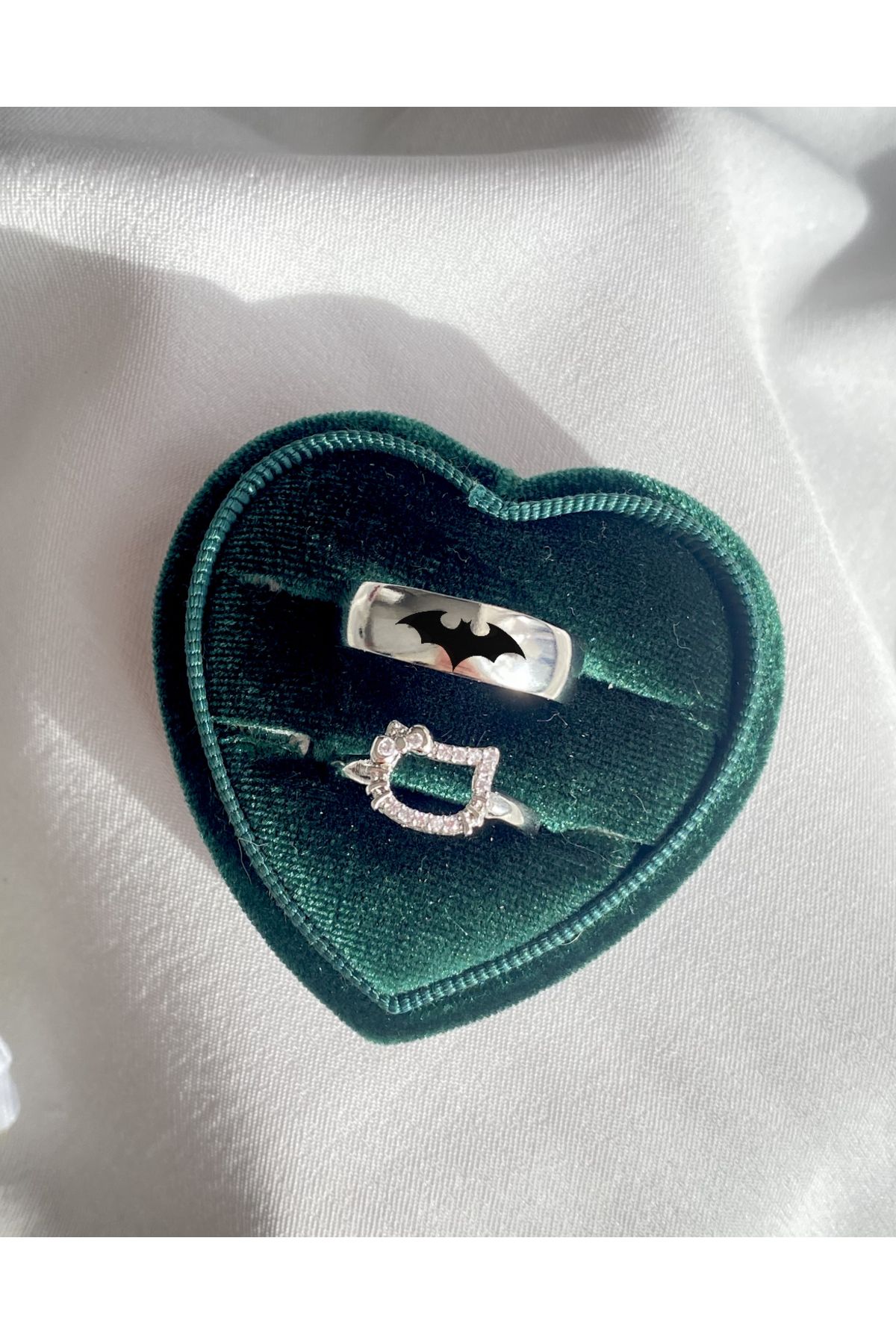 Harlofia Jewelry Hello Kitty Batman Ayarlanabilir Çift Yüzükleri