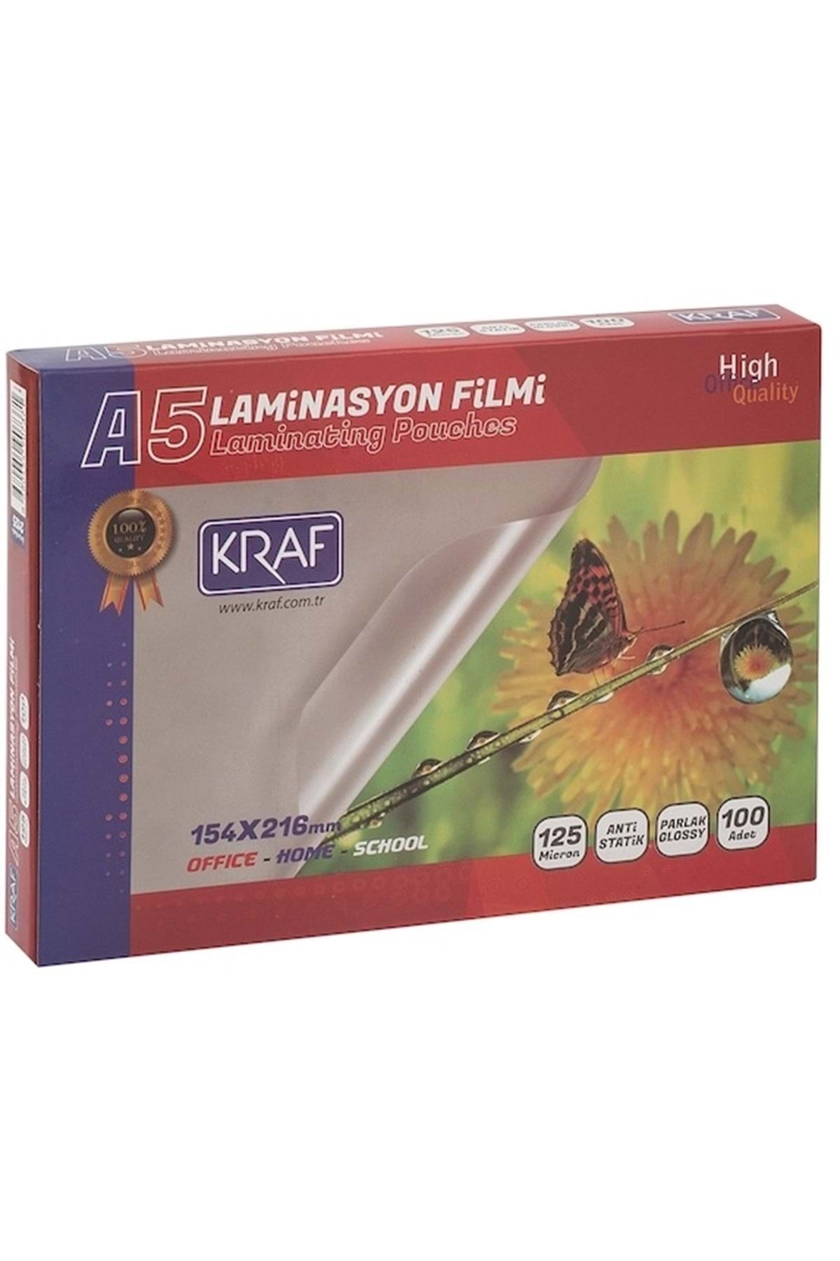 KRAF Laminasyon Filmi Parlak A5 125 Micron 100'lü