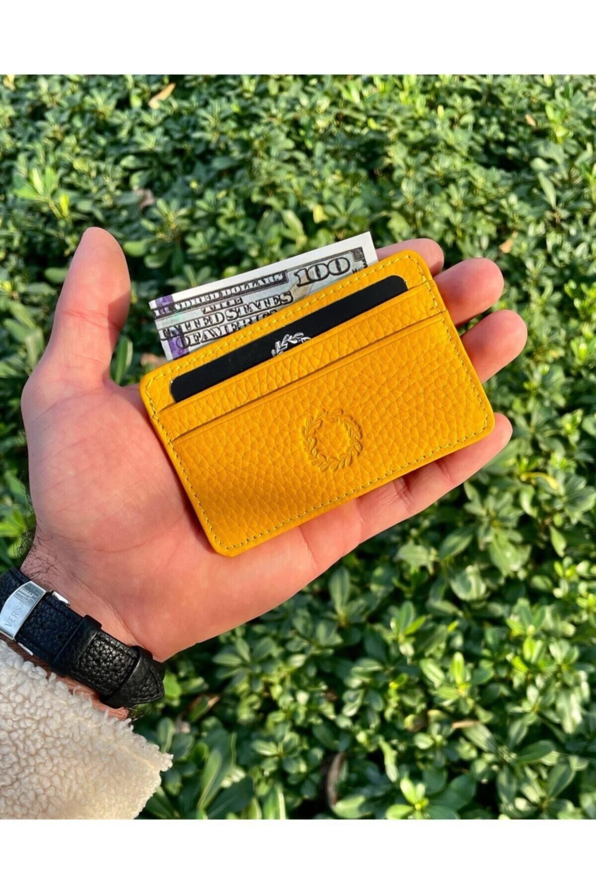 CüzCan Yellow Mini Design Hakiki Deri Kartlık Unisex ( Erkek - Kadın )