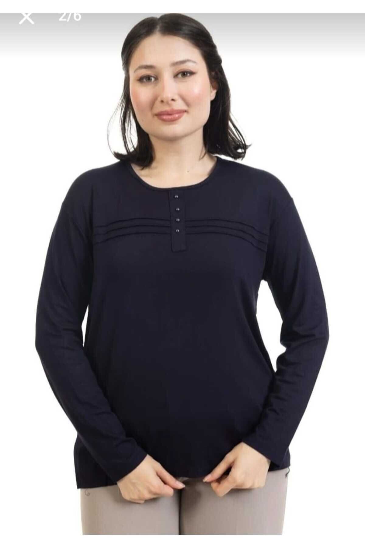 Nacar Moda Kadın Likralı Anne Penye Bluz Çizgili Şeritli