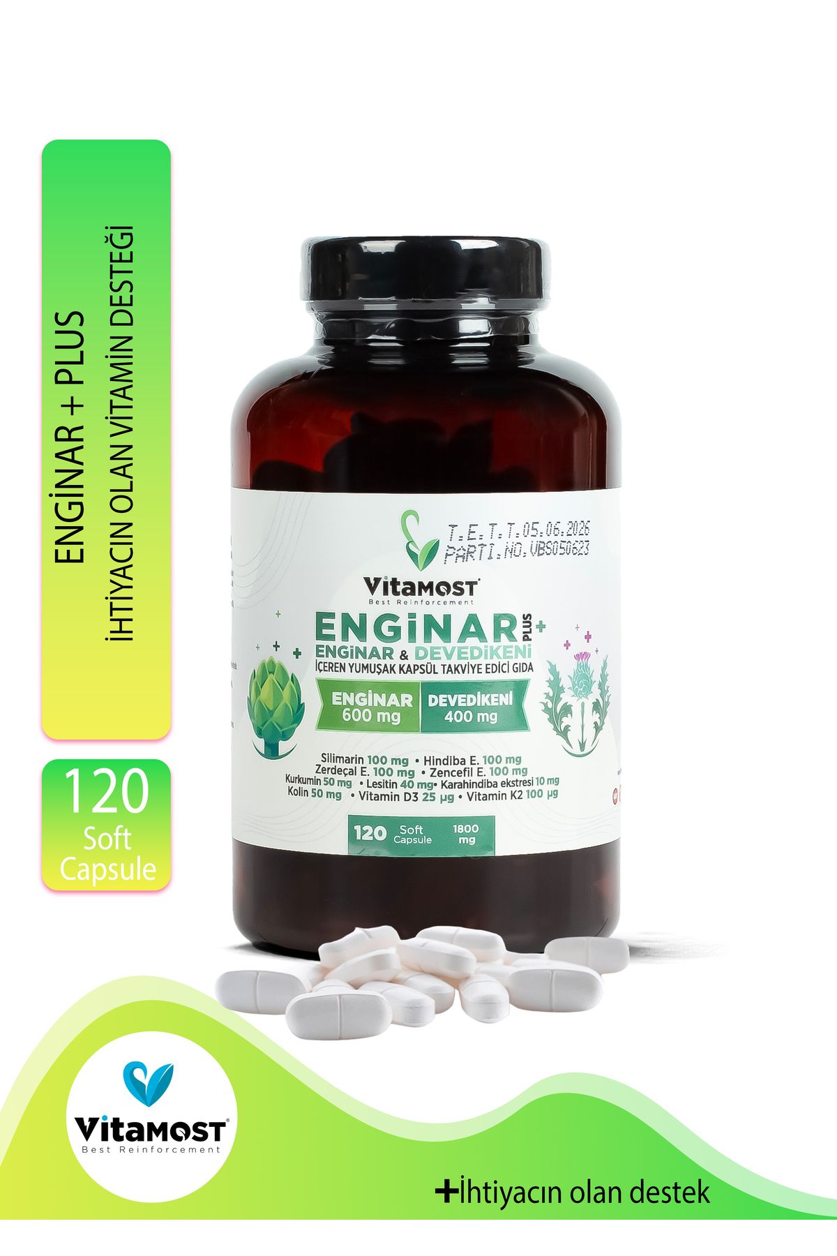 Vitamost Enginar Plus 120 Softcapsule (DEVE DİKENİ HİNDİBA ZERDEÇAL ZENCEFİL) 1800 Mg