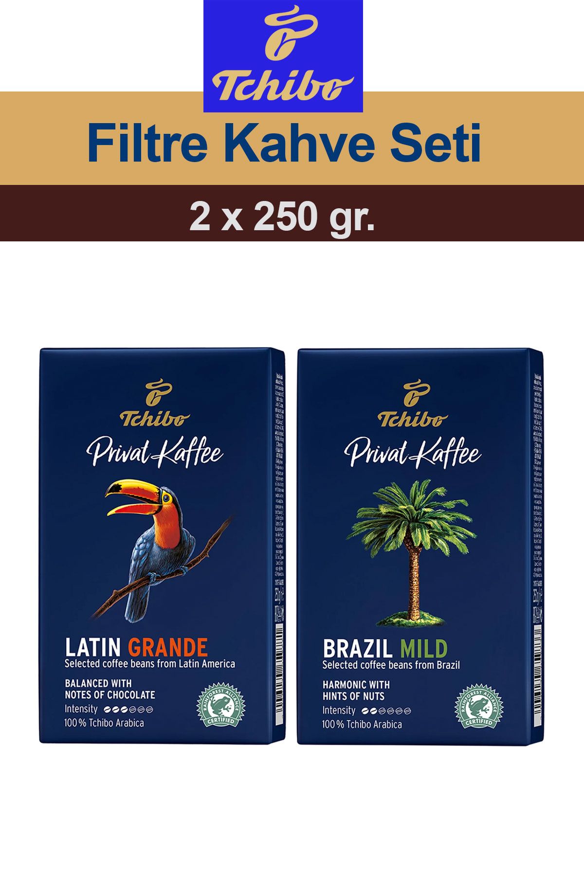 Tchibo Privat Kaffee Latin Grande ve Brazil Mild Öğütülmüş Filtre Kahve 2x250 gr.
