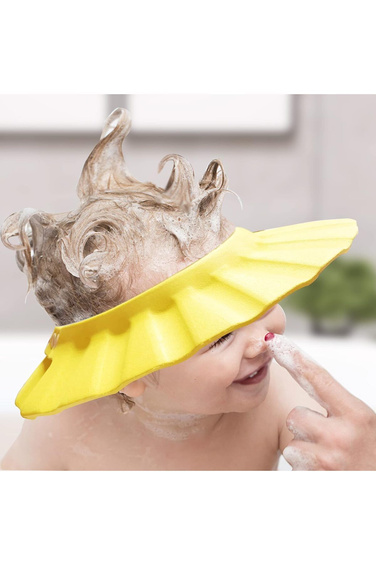 Miningaa Bebek Duş Başlığı, Bebek Güneş Şapkası Göz, Ağız Ve Kulaklara Su Kaçmasını Önleyeci Sarı Şapka.