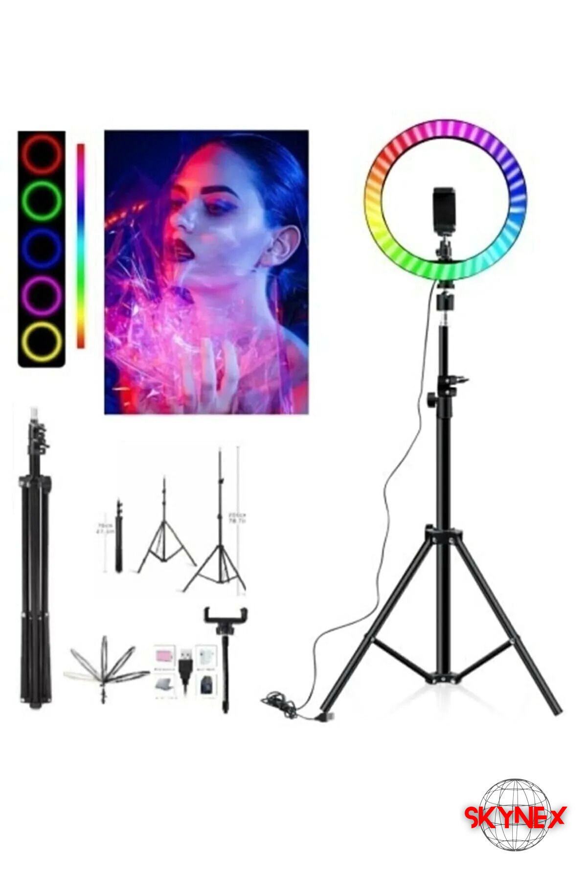 Genel Markalar KUMANDAL I13 Inç Rgb Işık Ve 210 Cm Tripot Çok Renkli Makyaj Tiktok Selfie Işığı Selfie Çubuğu