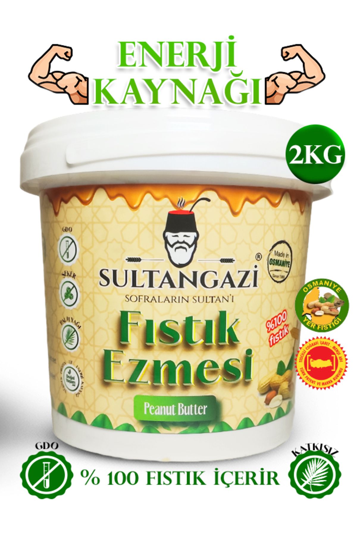 Sultan Gazi Fıstık Ezmesi Şekersiz Sade (%100 Yer Fıstığı) 2kg