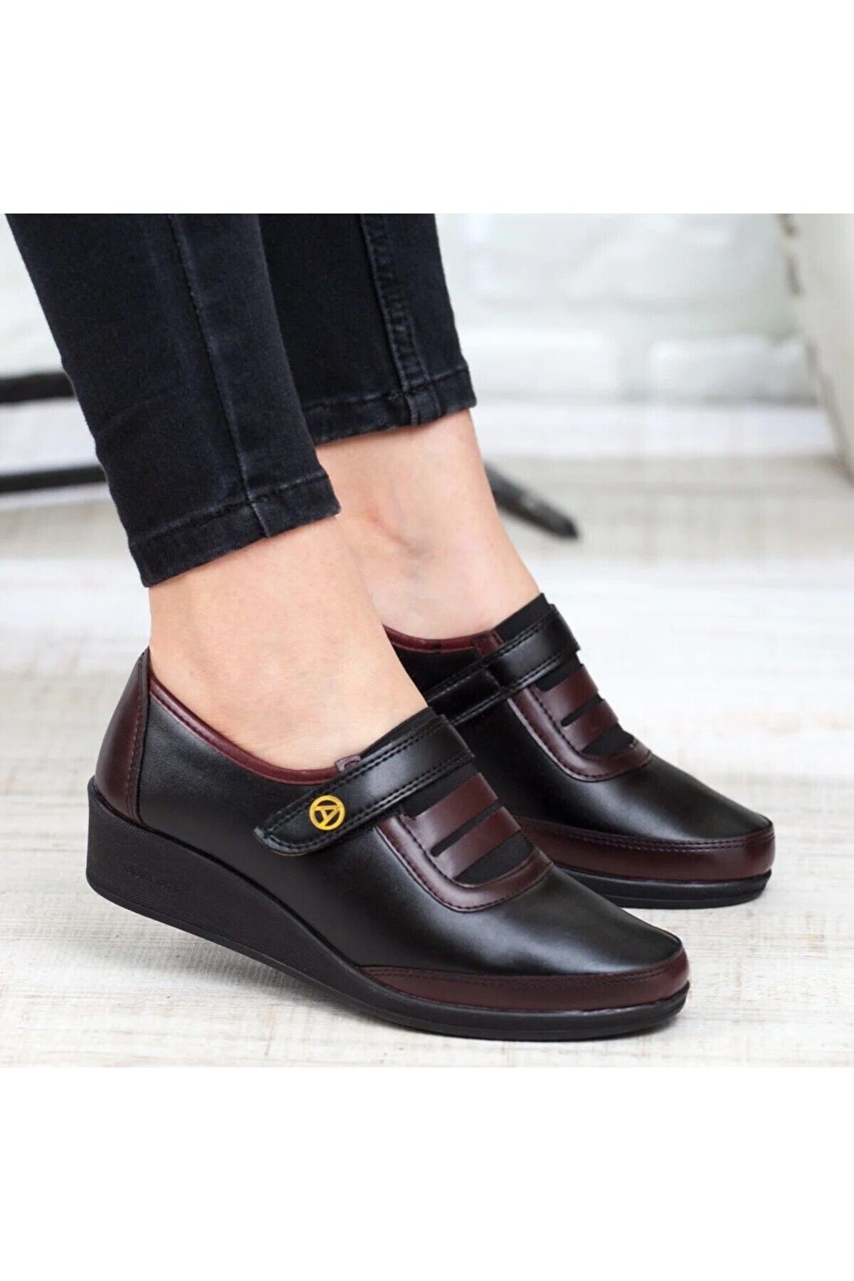 KAOF SHOES Kadın Bordo Klasik Ayakkabı Ortopedik Anne Ayakkabısı Anne Babet Ayakkabı Anne Kadın Günlük Ayakkabı
