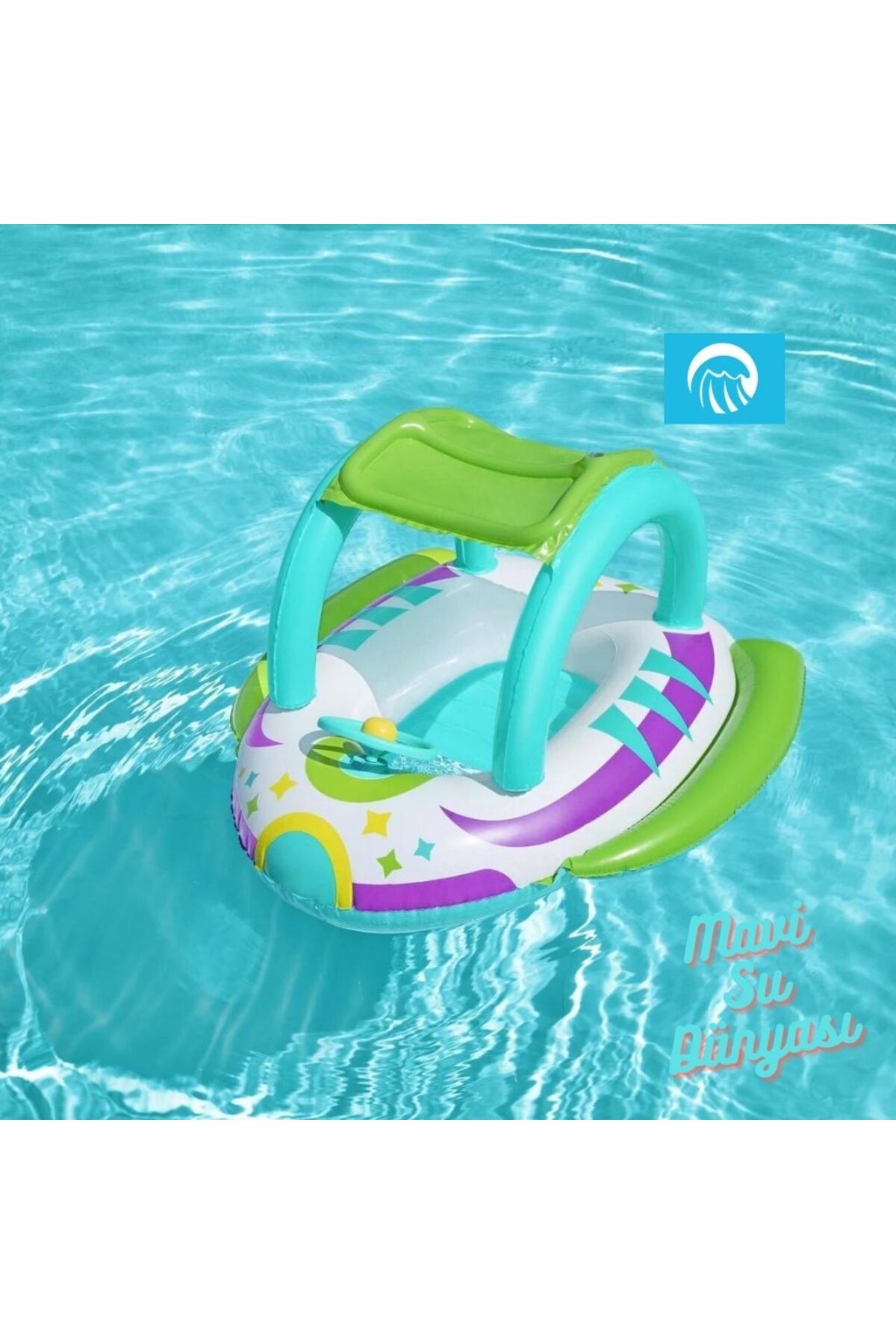 mavisudunyasi Çocuk Botu Gölgelikli Direksiyonlu 107 Cm x 112 Cm Float Bot - Mavi Su Dünyası