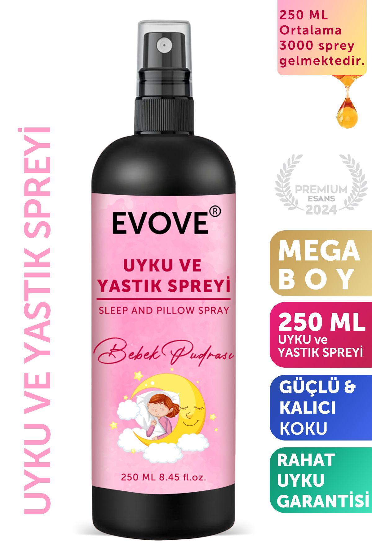 Evove Cosmetics 250 ML Bebek Pudrası Uyku ve Yastık Spreyi Rahatlatıcı Uyku Ve Dinlenme Sleep And Pillow Spray