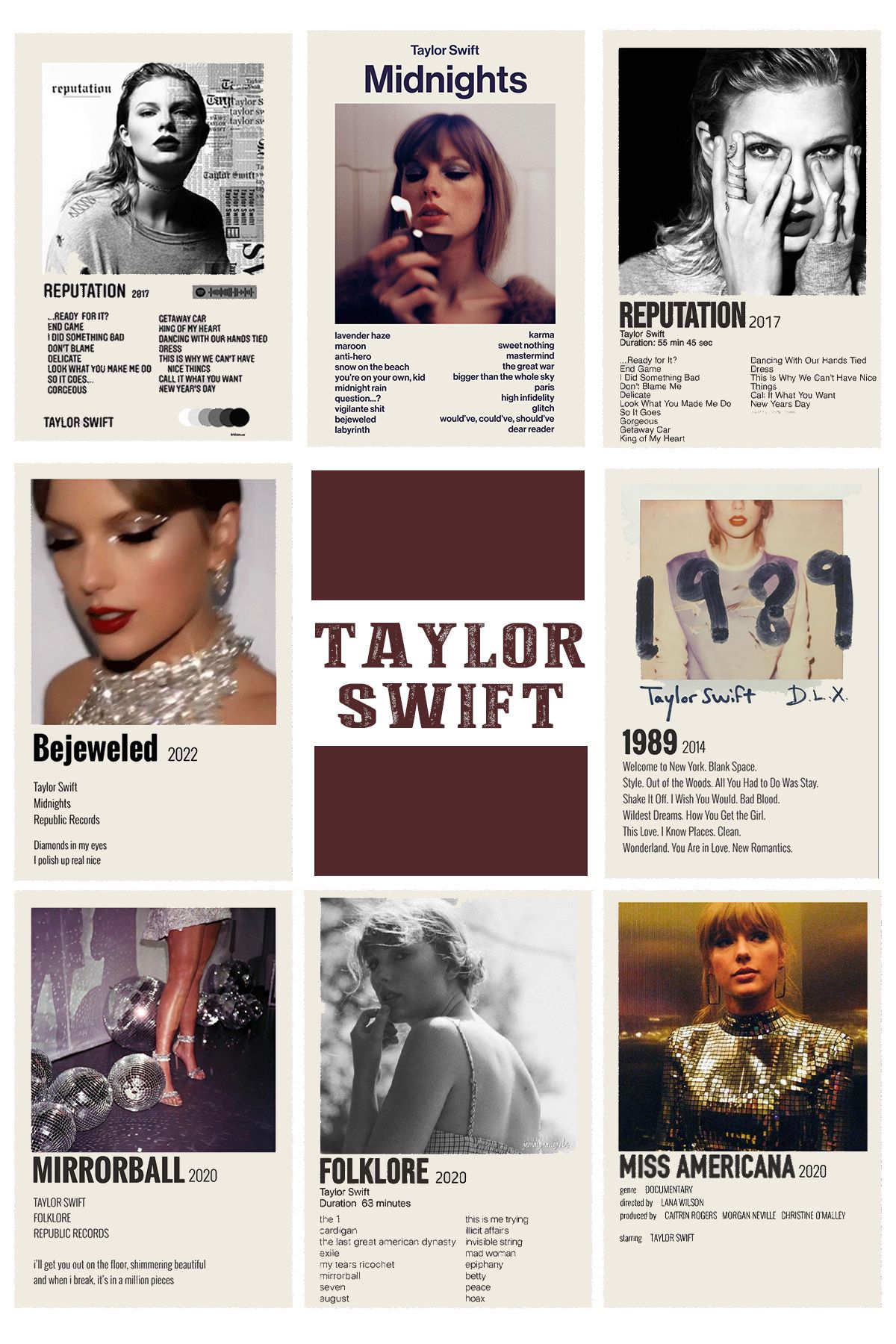 Taranist Çerçevesiz Poster Taylor Swift Polaroid Albüm  Seti 8 Adet 10x15cm