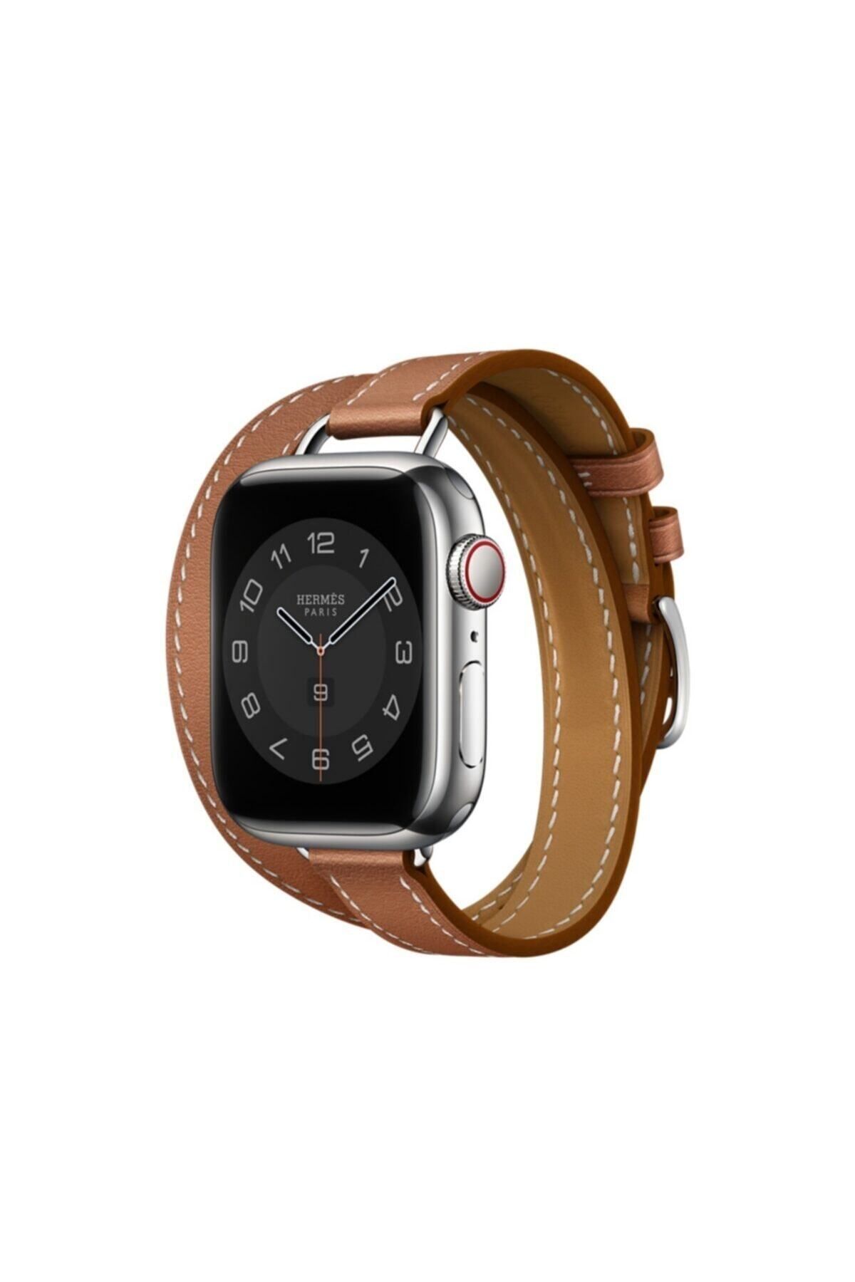 Teknoband Hermes Deri Kordon Double Tour Apple Watch 42/44/45 Mm Uyumlu (logolu)