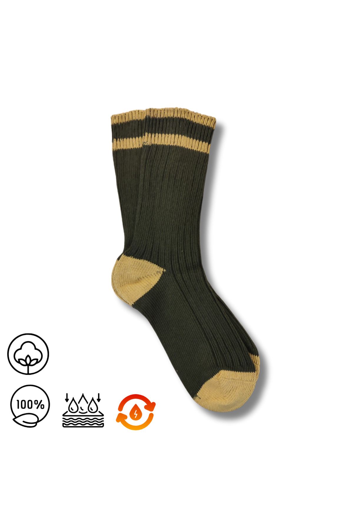SOCKSON %100 Pamuk Kalın Dokuma Haki Kışlık Kadın Çorabı
