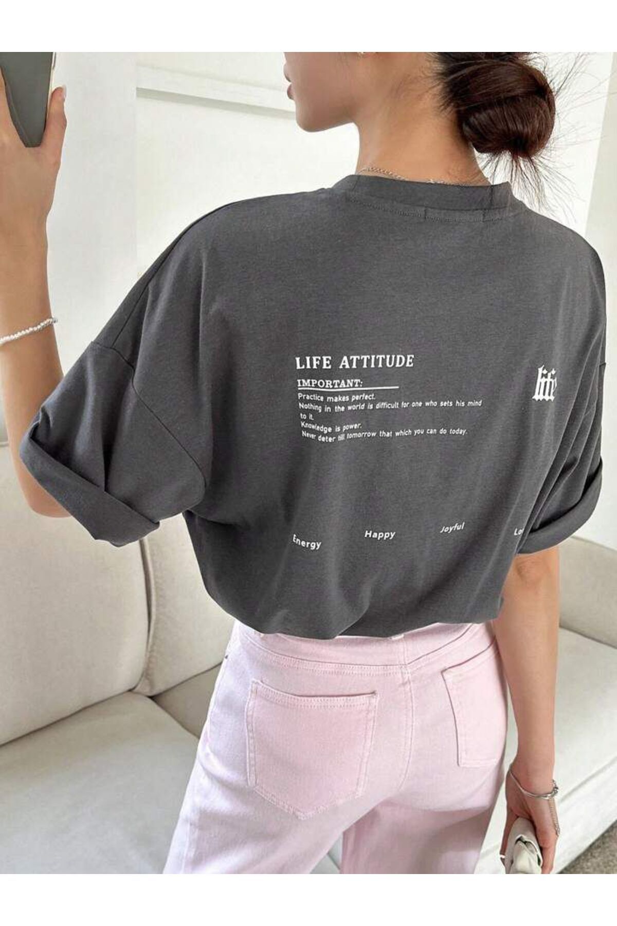 AFROGİYİM Unisex Life Attitdude Ön Arka Baskılı Oversize T-shirt