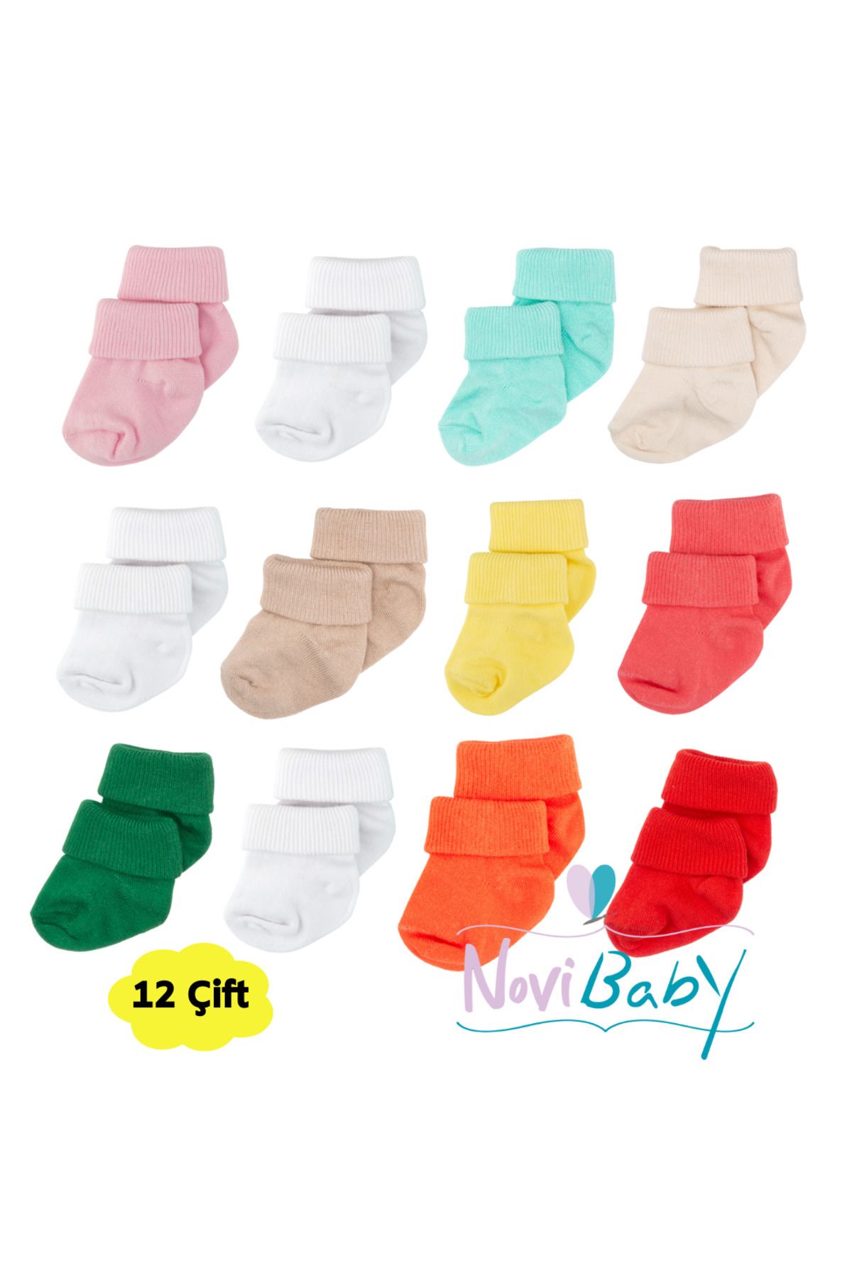Novibaby 12'li Bambu Yenidoğan Bebek Çorap I Mix Girl I Kız Erkek Bebek Çorabı
