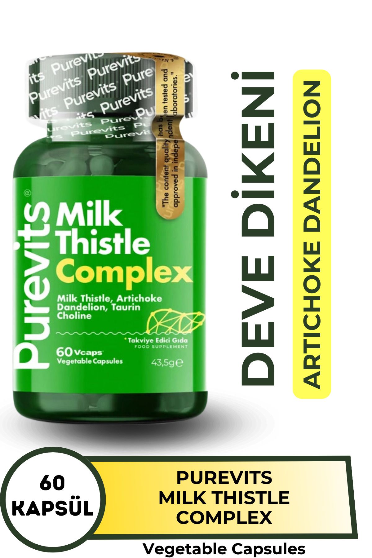 Purevits Milk Thistle Complex Deve Dikeni Enginar Ekstratı Karahindiba Taurin Kolin 60 Adet Vegan Kapsül