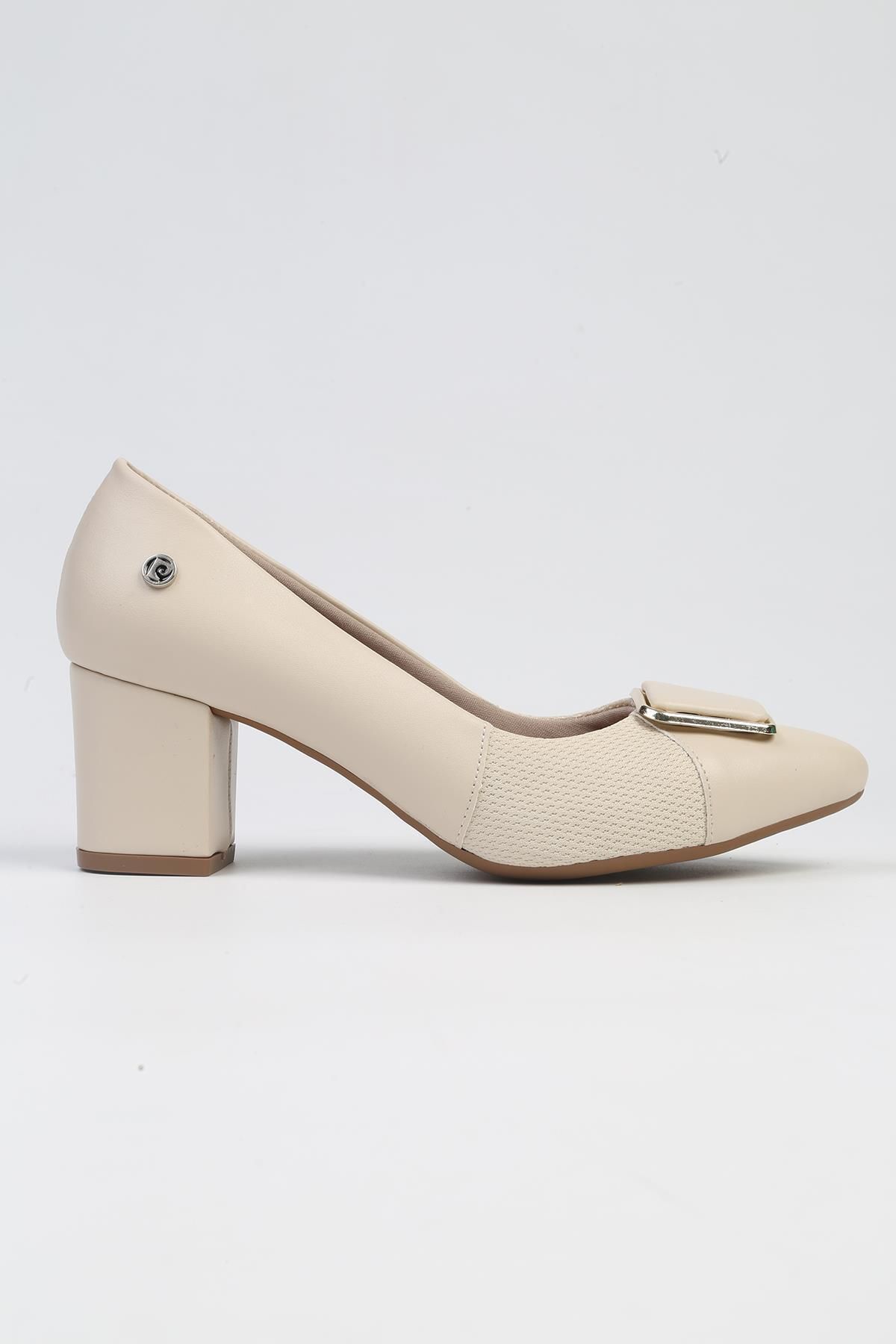 Pierre Cardin ® | PC-53099- 3592 Krem Cilt-Kadın Topuklu Ayakkabı