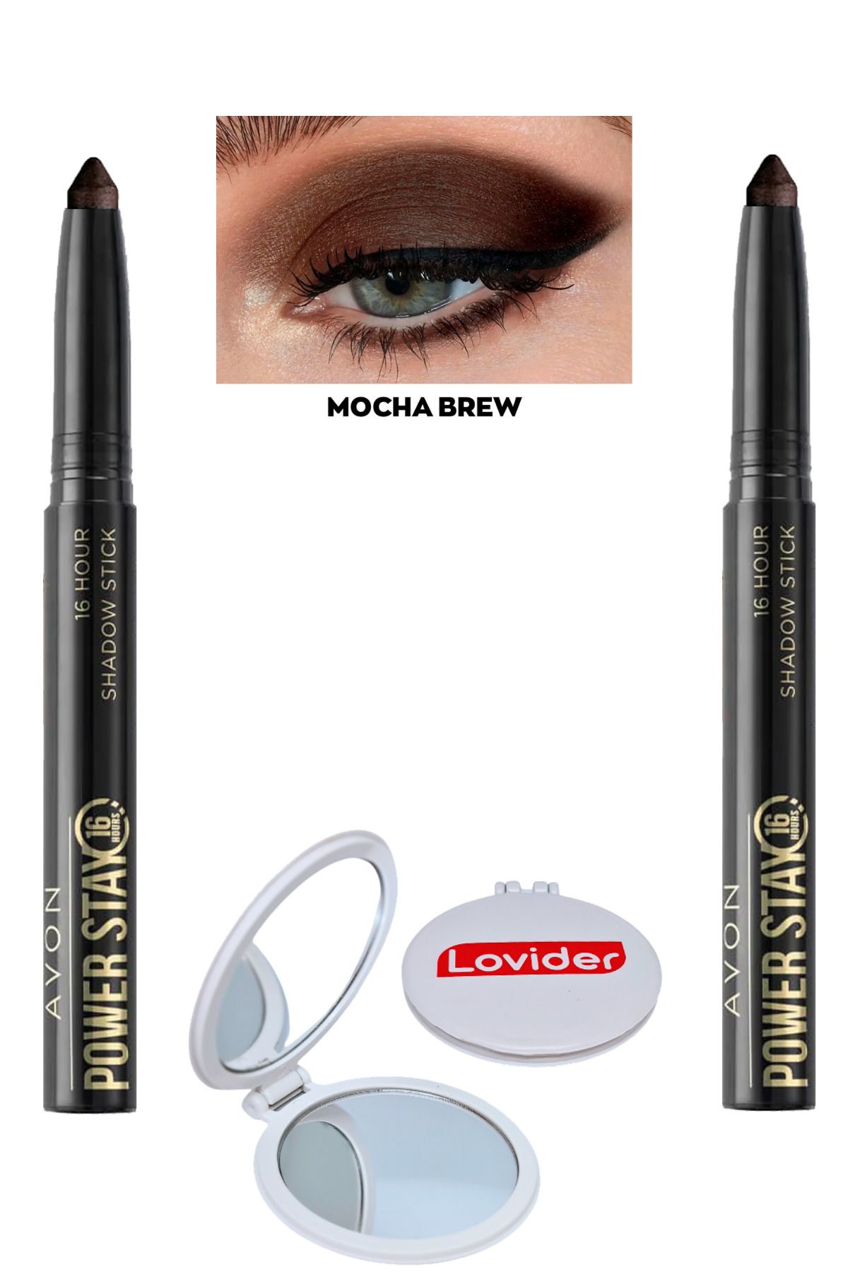 Avon Power Stay Shadow Stick Kalem Far - Mocha Brew 2'li + Lovider Cep Aynası Hediye