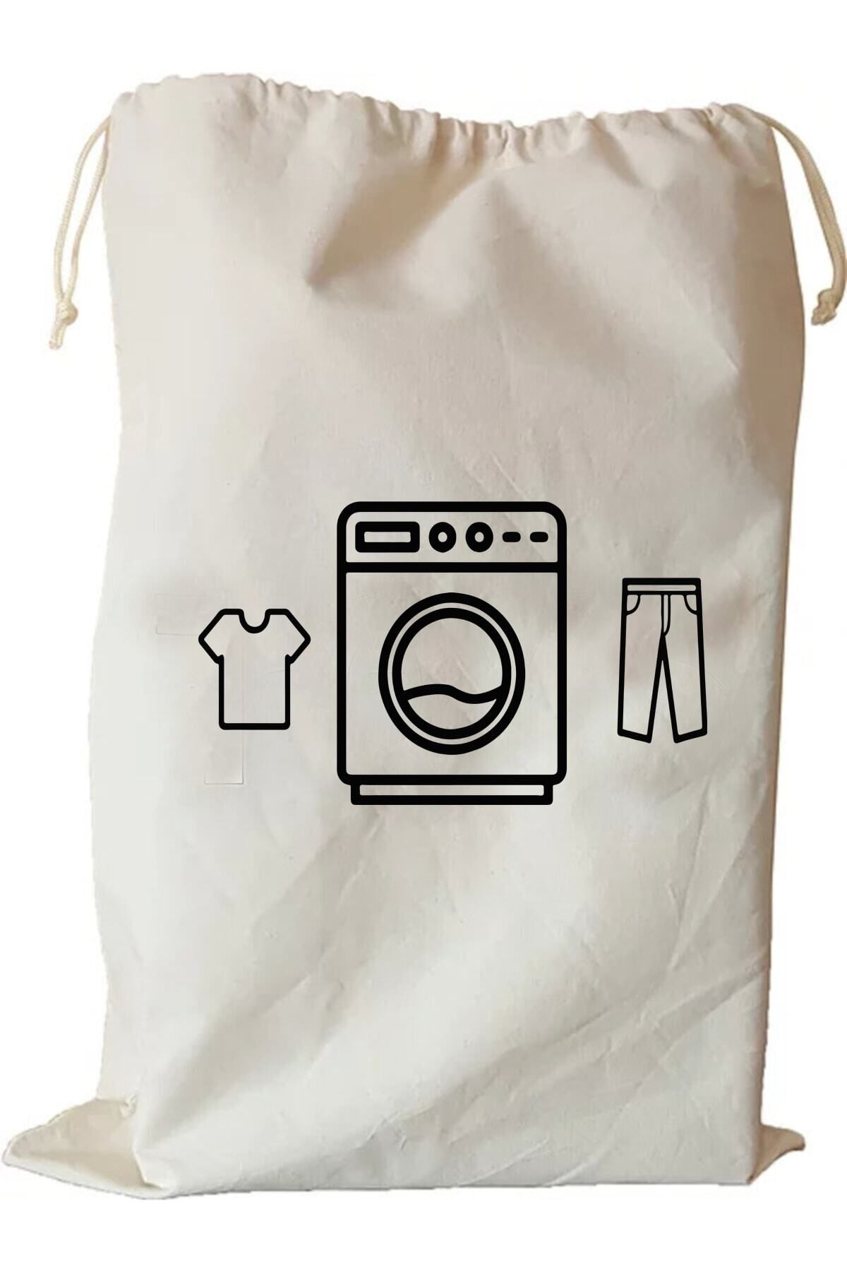 ÇANTAPAK Çamaşır Makinası Desenli Kanvas Çok Amaçlı Kirli Çamaşır Torbası 50x70 (1 Adet)