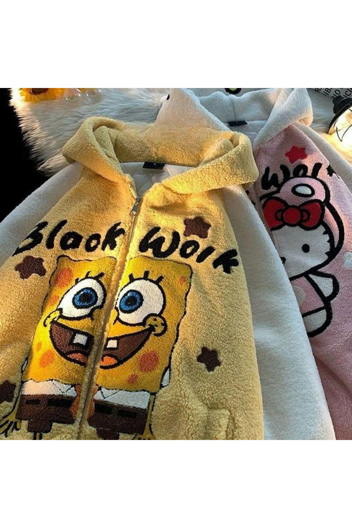 Gofeel Sponge Bob Yıldız Detaylı Peluş Aesthetic Ceket