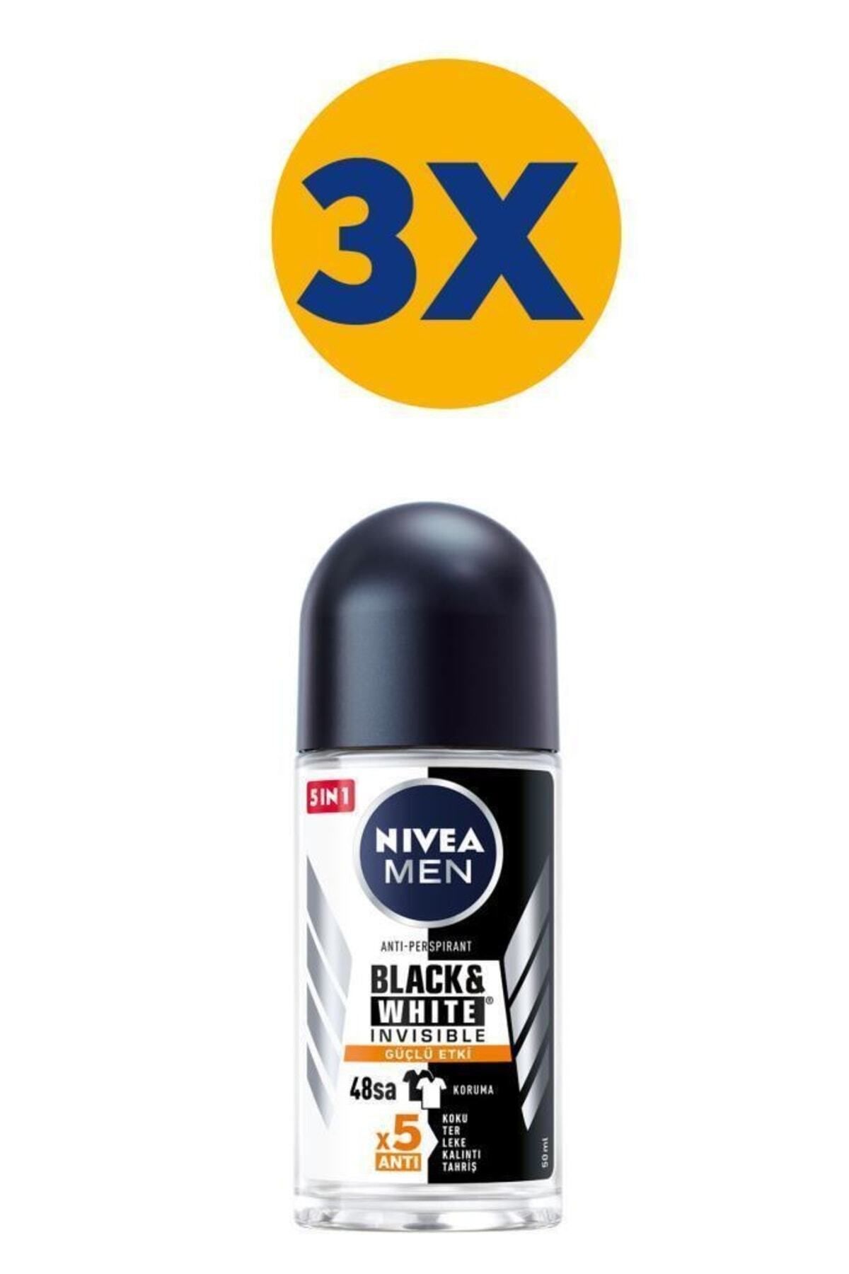 NIVEA Men Black&white Invisible Güçlü Etki Erkek Roll On 50ml X3 Adet,48 Saat Anti-perspirant Koruma