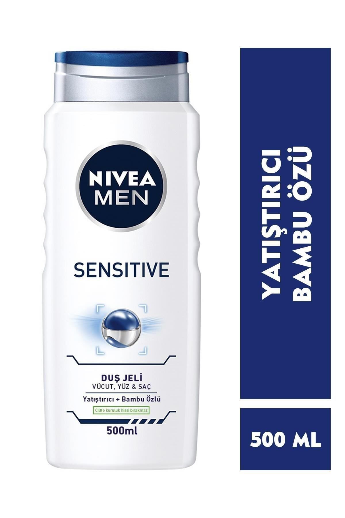 NIVEA Men Sensitive Erkek Duş Jeli 500 Ml, 3'ü 1 Arada Kullanım,vücut, Yüz, Saç Için