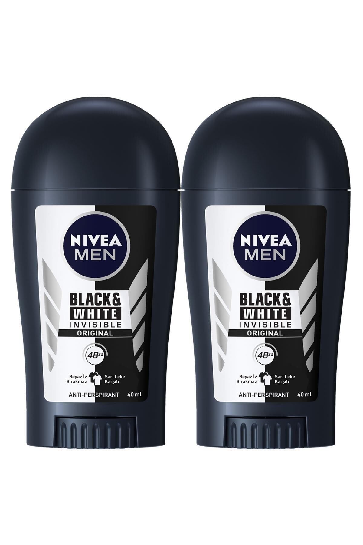 NIVEA Men Erkek Stick Deodorant Black&white Invisible Original, 48 Saat Anti-persiprant Koruma 40mlx2