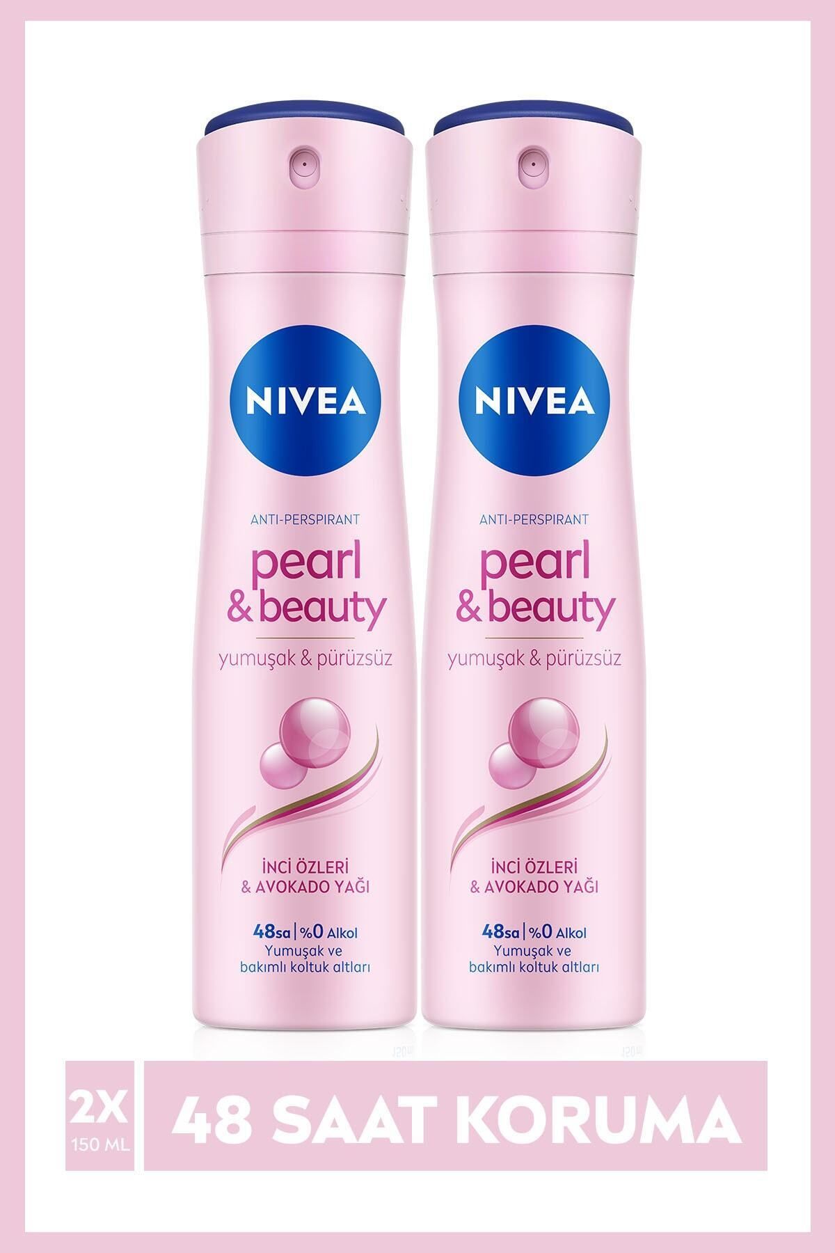 NIVEA Kadın Sprey Deodorant Pearl & Beauty 150ml X2 Adet,48 Saat Anti-perspirant Koruma Ve Parfüm Etkisi