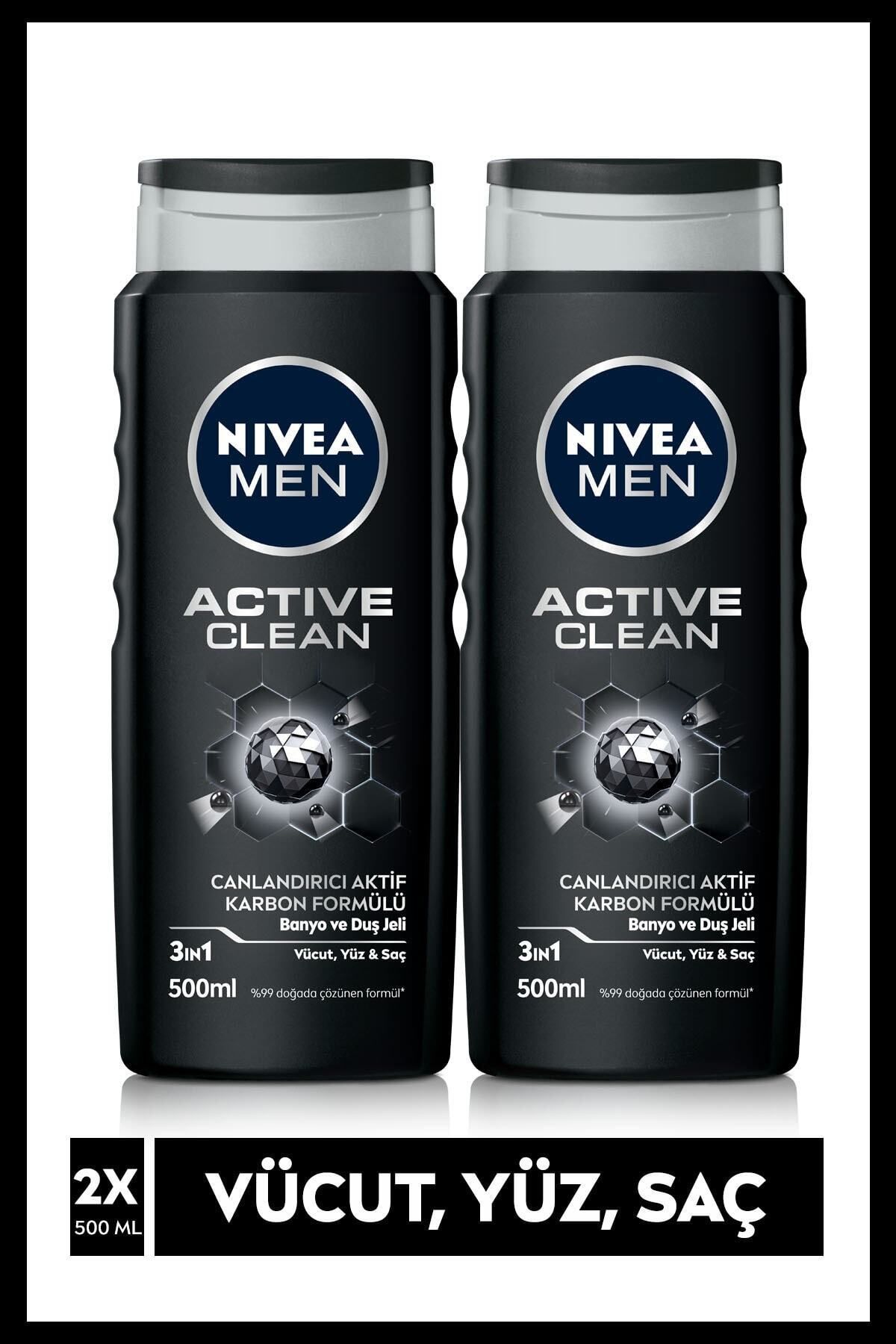NIVEA Men Active Clean Erkek Duş Jeli 500 ml X2