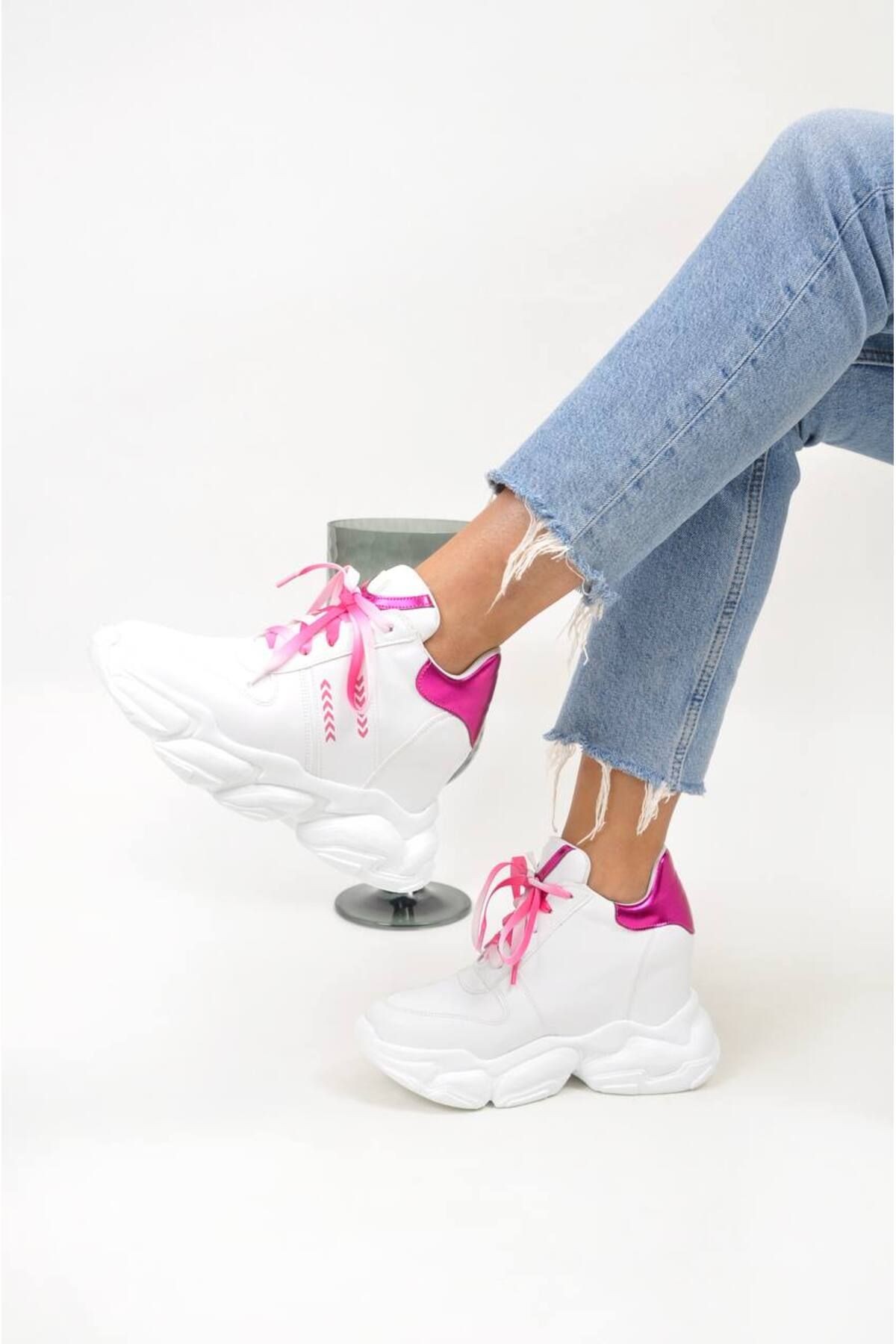 Essen kadın renkli içten dolgu topuklu spor ayakkabı